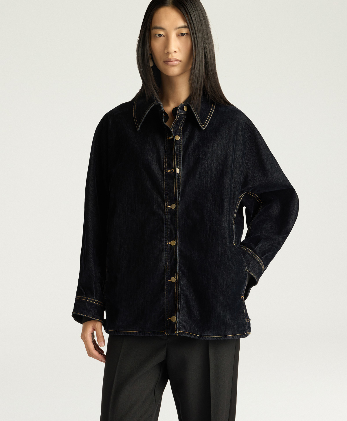 MANCHESTER COAT IN STRETCH FLOCKED DENIM - BLUE - Momonì