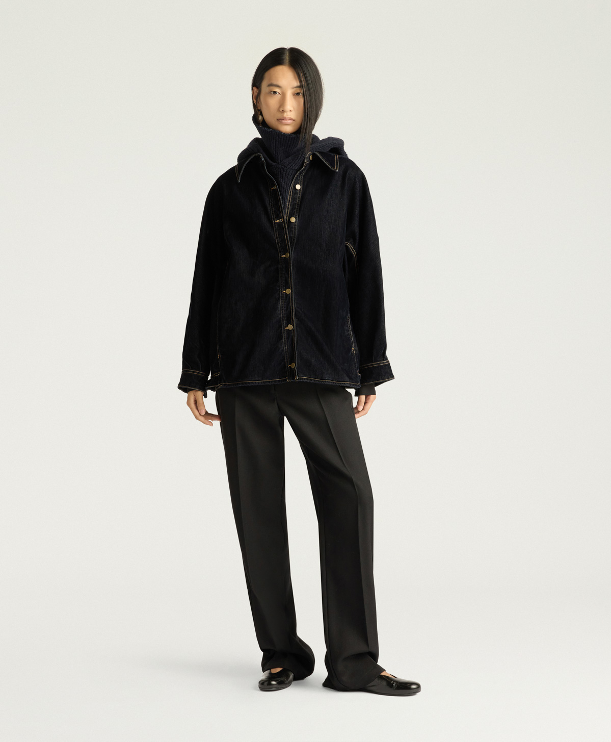 MANCHESTER COAT IN STRETCH FLOCKED DENIM - BLUE - Momonì