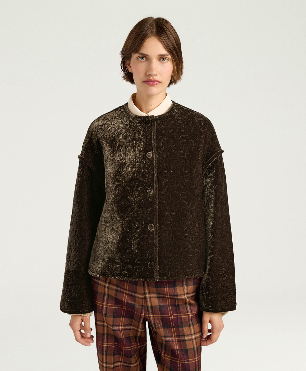 CRANBERRY COAT IN QUILTED VELVET - BROWN - Momonì