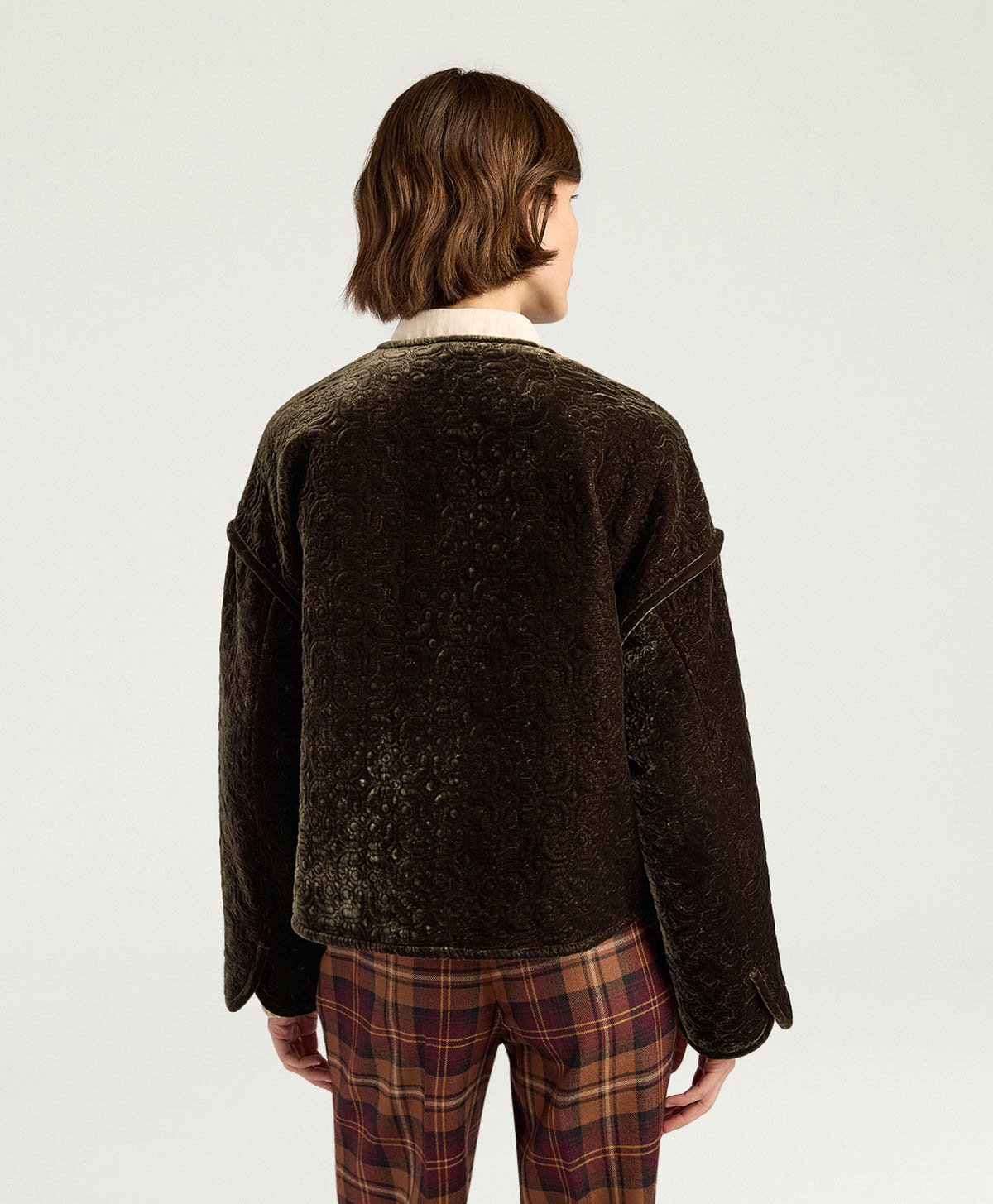 CRANBERRY COAT IN QUILTED VELVET - BROWN - Momonì