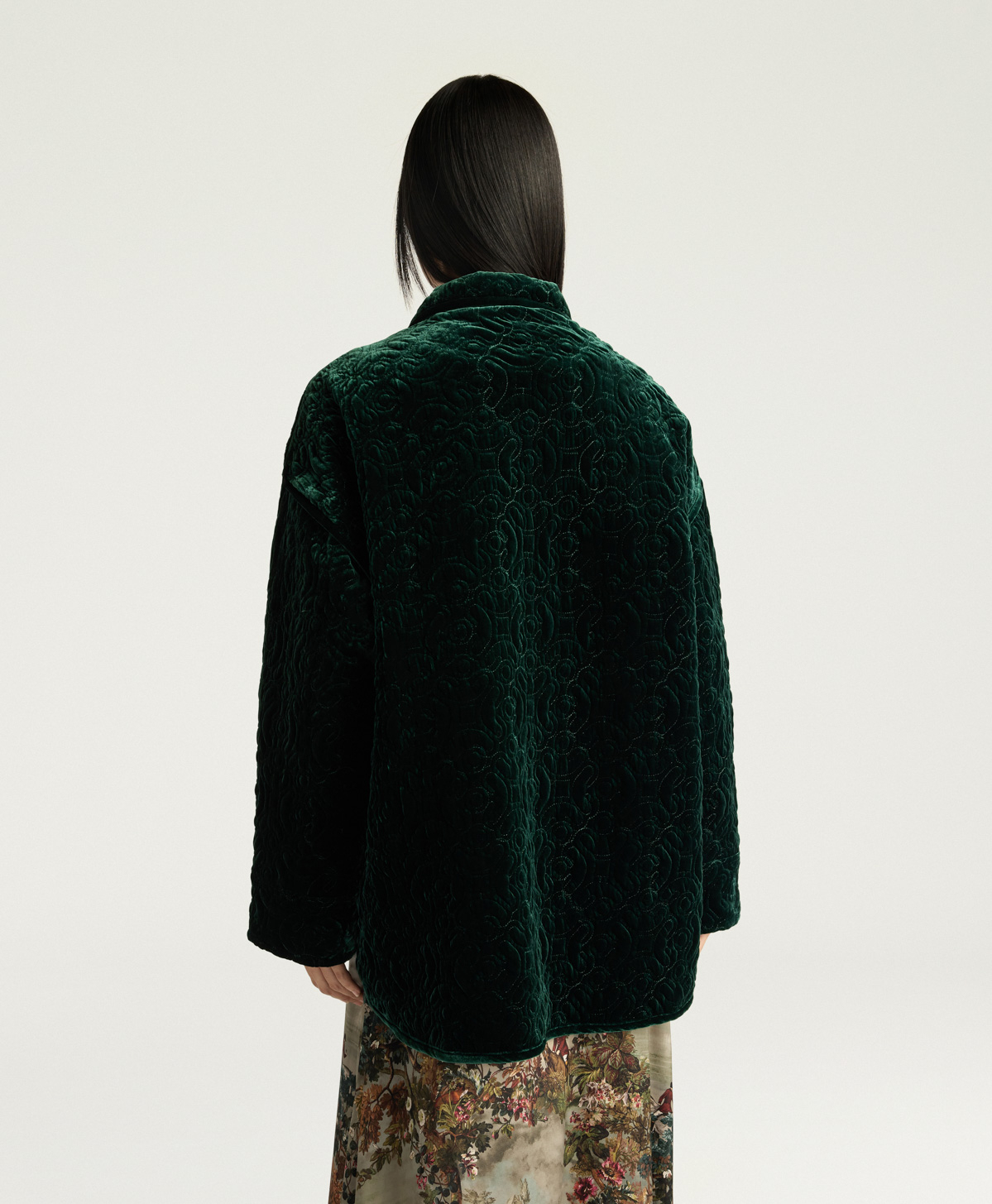 MANTEAU BOTANICAL EN VELOURS MATELASSÉ - VERT BOUTEILLE - Momonì