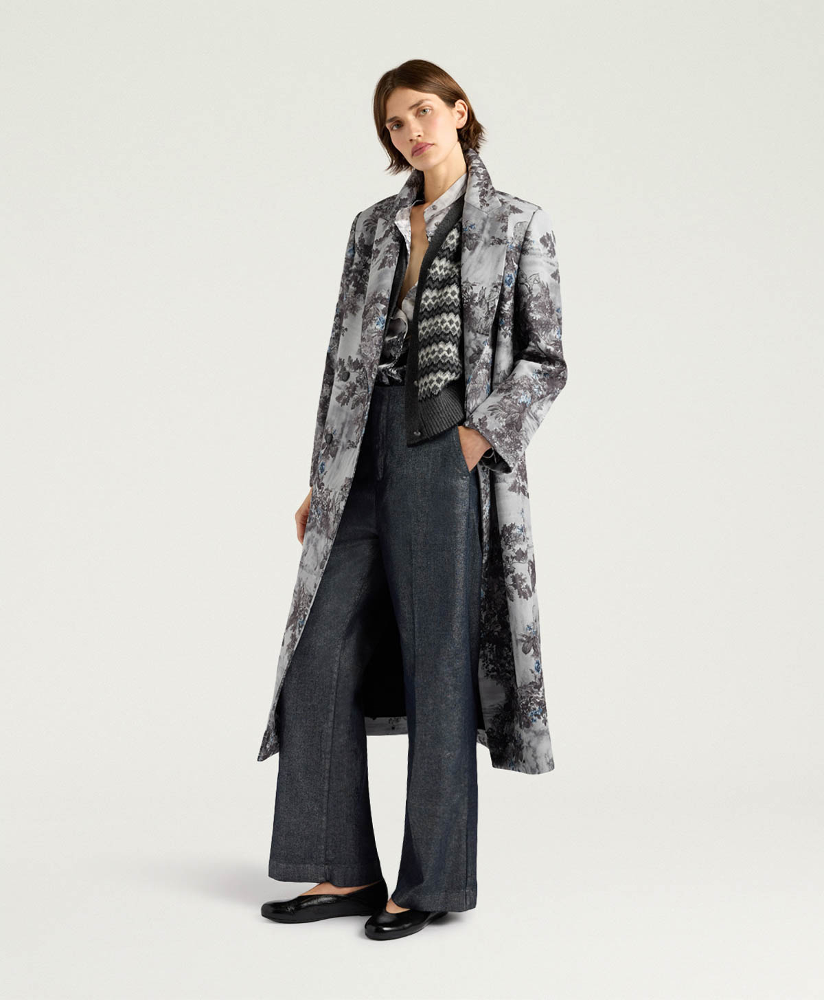 LEMONADE COAT IN PRINTED BONDED MELTON - SILVER MULTICOLOR - Momonì