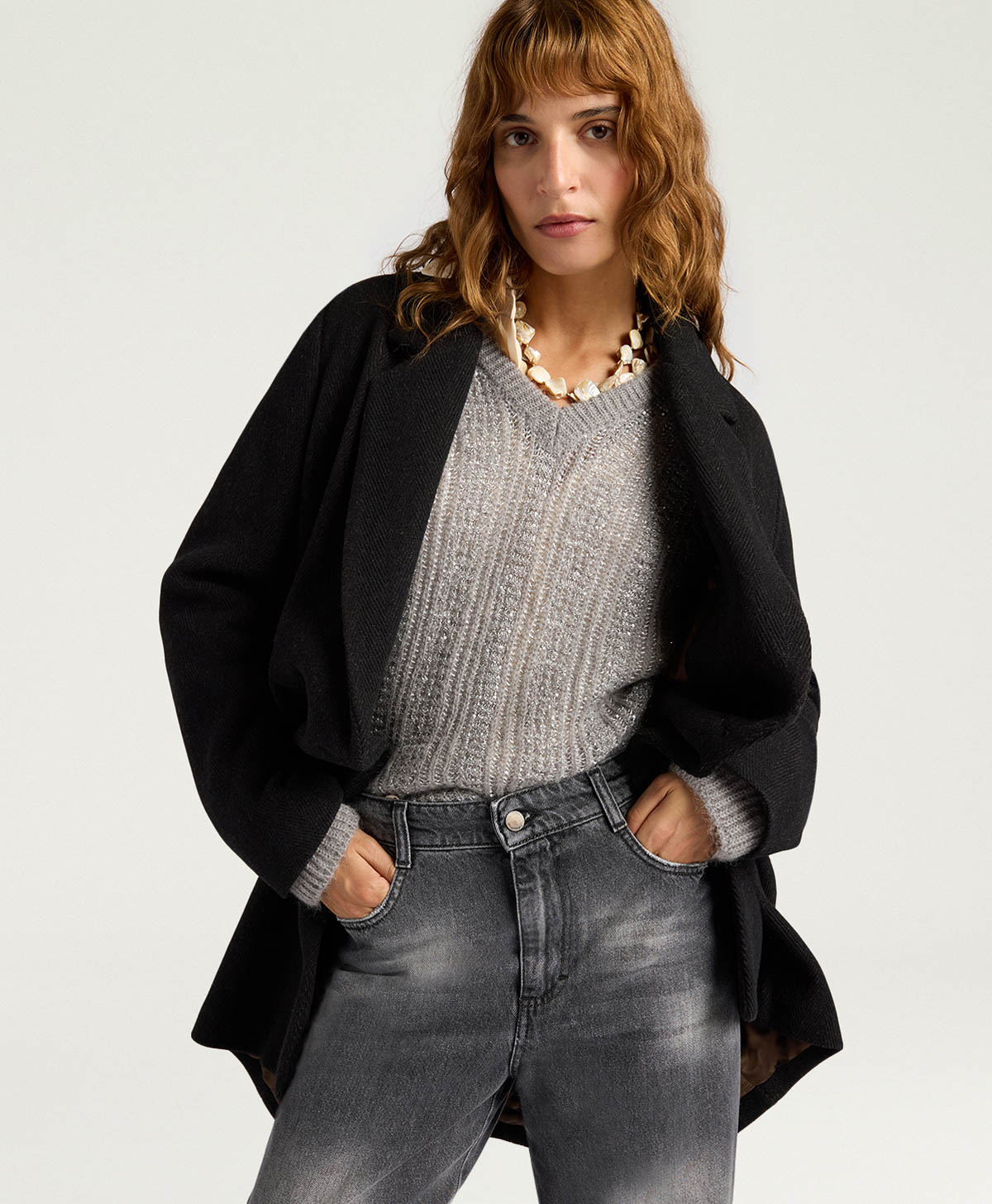 CAPPOTTO CARLO IN PANNO CHEVRON - NERO/CACAO - Momonì