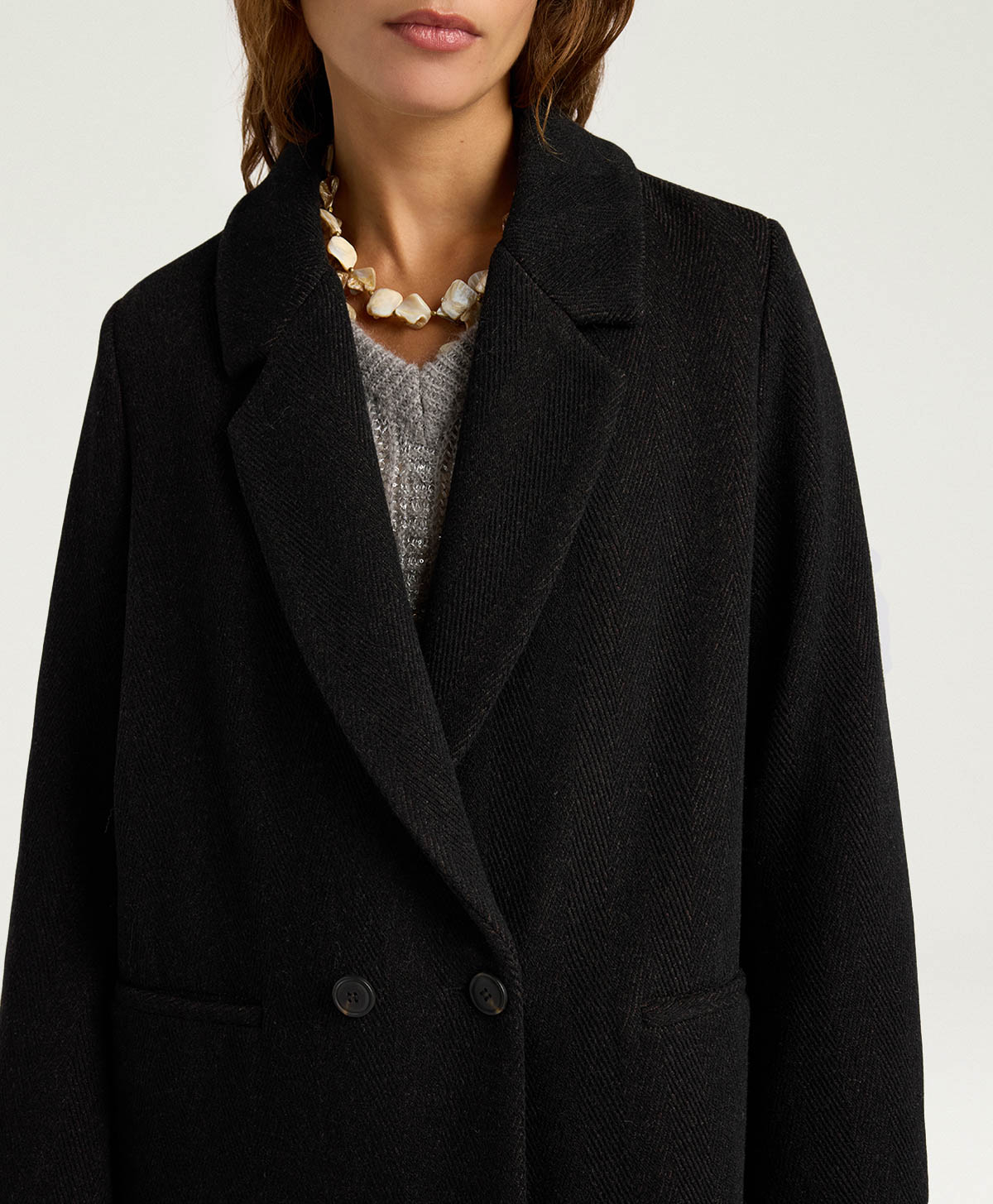 CAPPOTTO CARLO IN PANNO CHEVRON - NERO/CACAO - Momonì