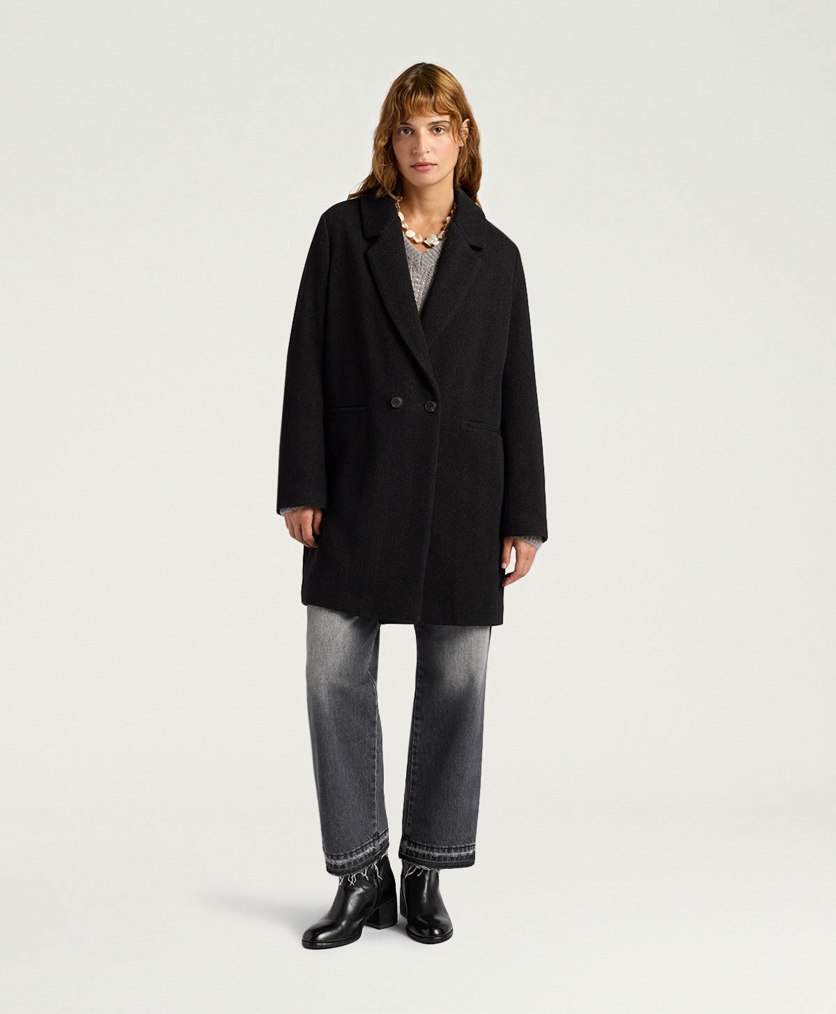 CARLO COAT IN CHEVRON WOOL - BLACK/COCOA - Clothing - Momonì