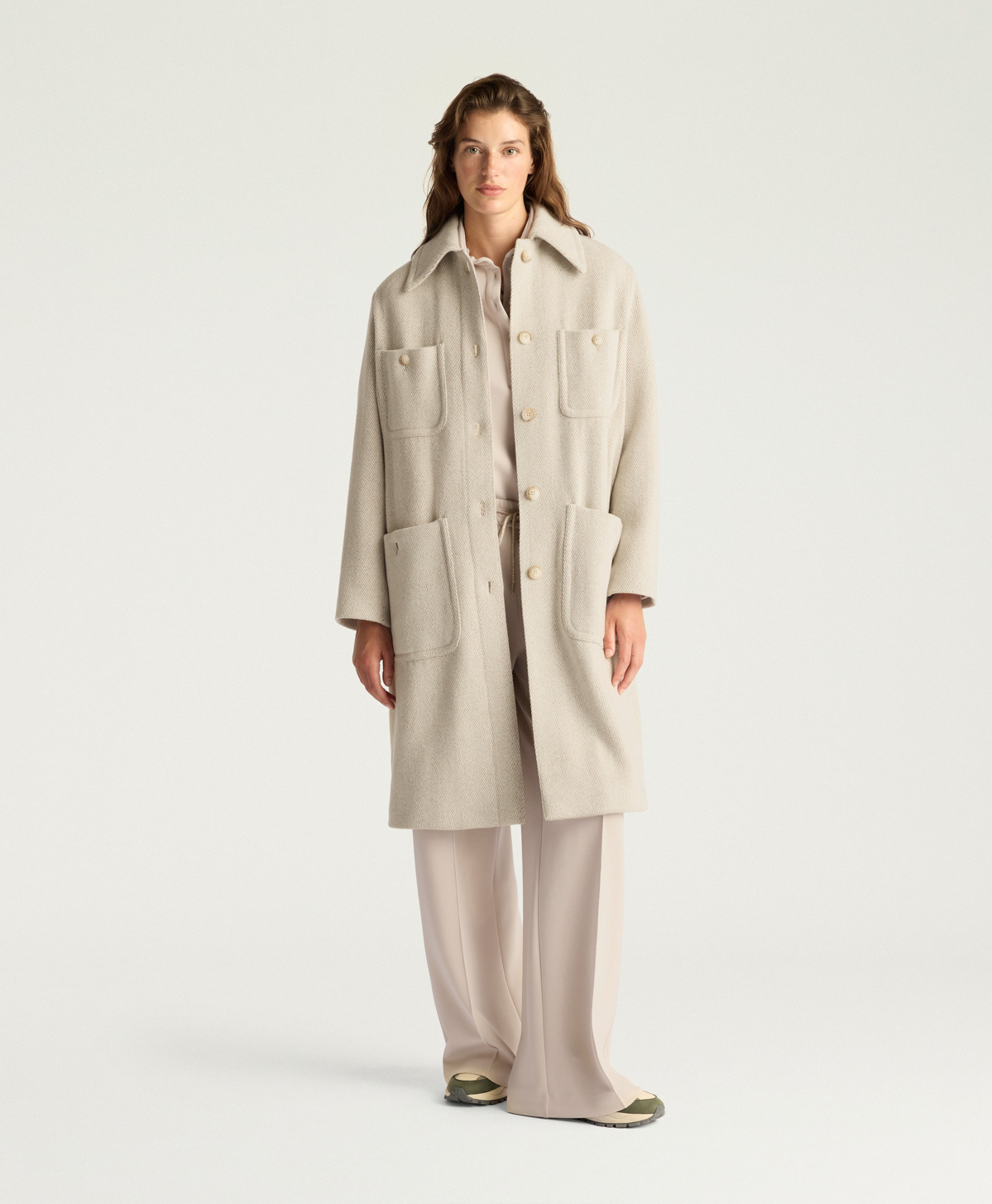 TRENT COAT IN CHEVRON WOOL - CREAM/BEIGE - Momonì