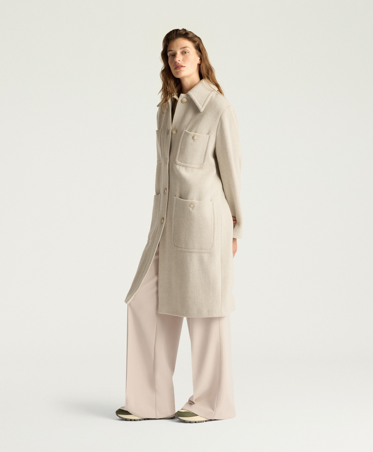 TRENT COAT IN CHEVRON WOOL - CREAM/BEIGE - Momonì
