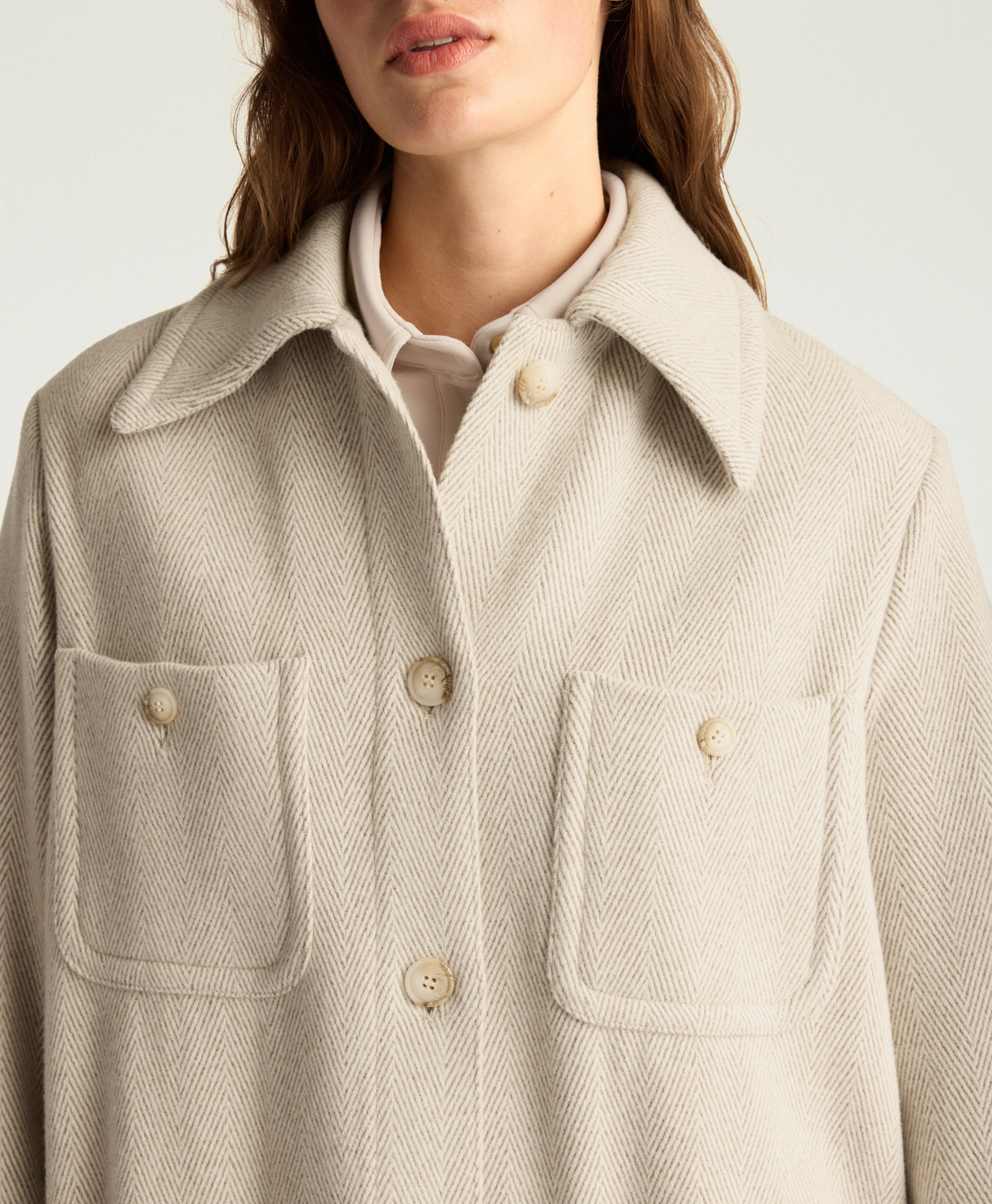 TRENT COAT IN CHEVRON WOOL - CREAM/BEIGE - Momonì