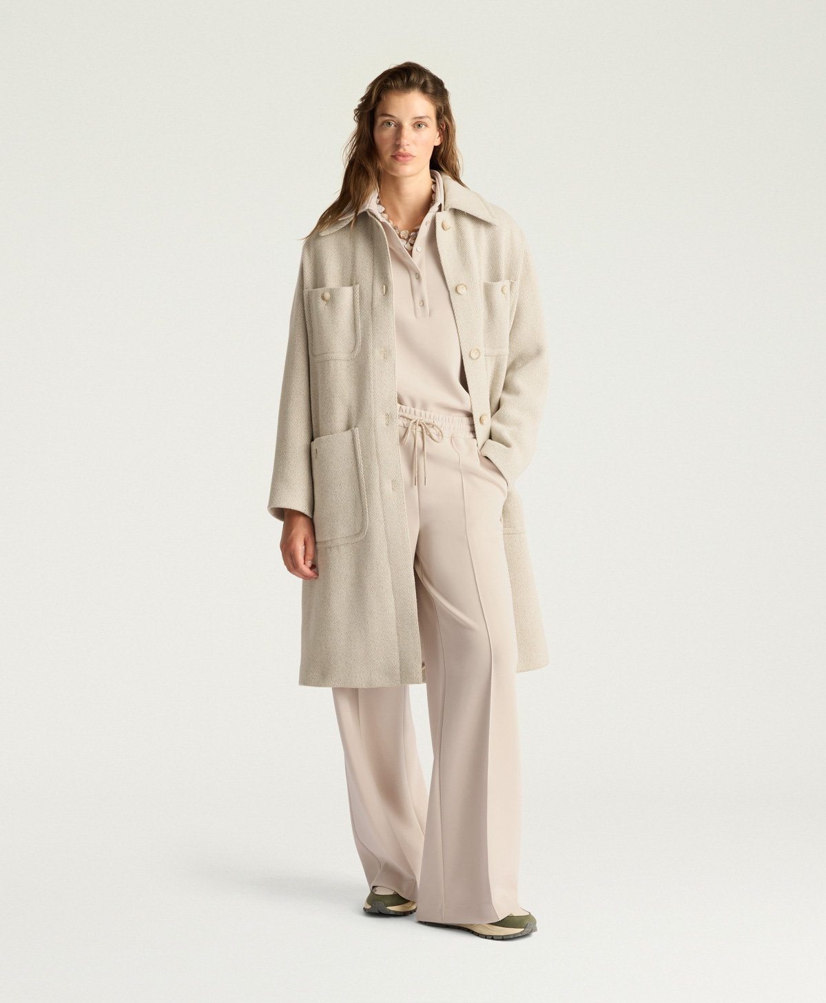 TRENT COAT IN CHEVRON WOOL - CREAM/BEIGE - Momonì