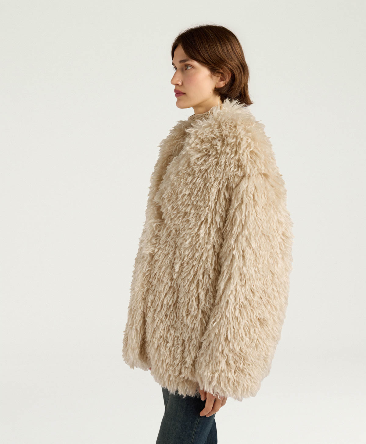 MANTEAU CHLOE EN FAUSSE FOURRURE - CRÈME - Momonì