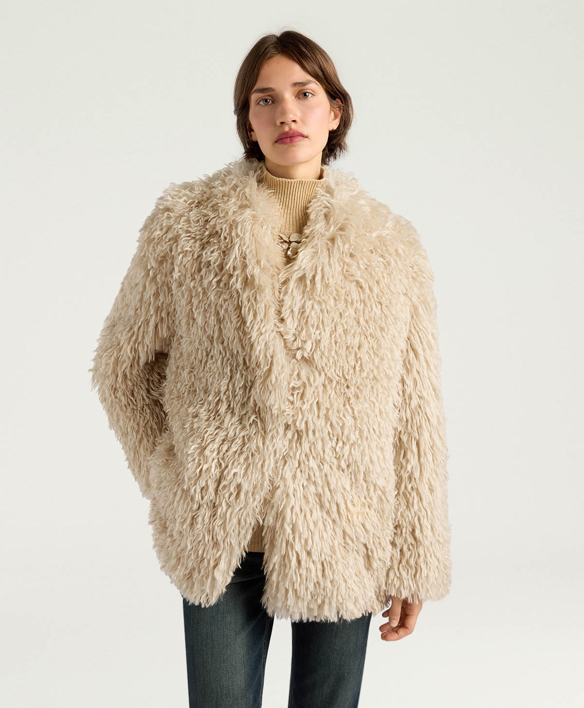 MANTEAU CHLOE EN FAUSSE FOURRURE - CRÈME - Momonì