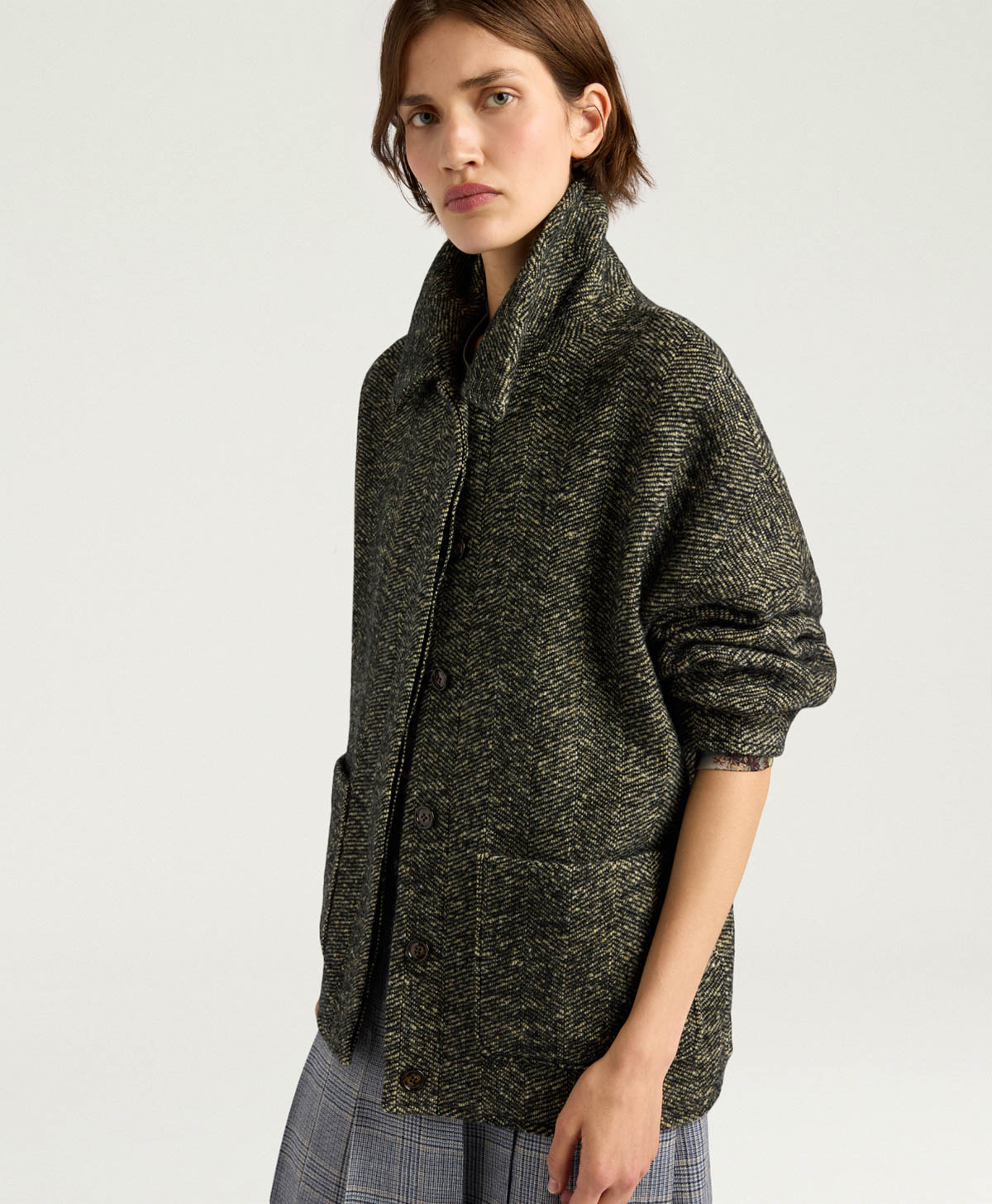 UMI COAT IN BOUCLE WOOL - CREAM/BLACK - Clothing - Momonì
