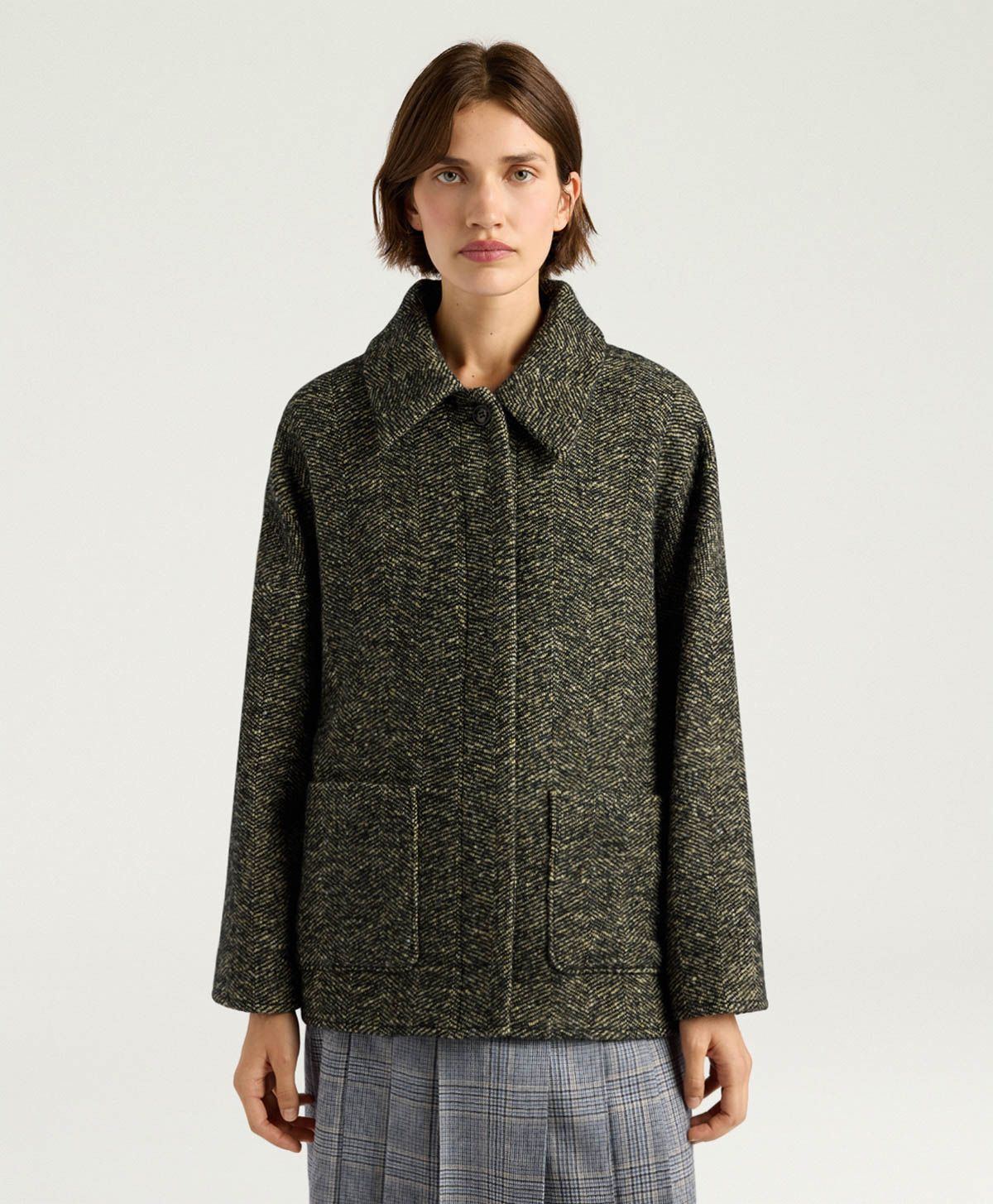 UMI COAT IN BOUCLE WOOL - CREAM/BLACK - Clothing - Momonì