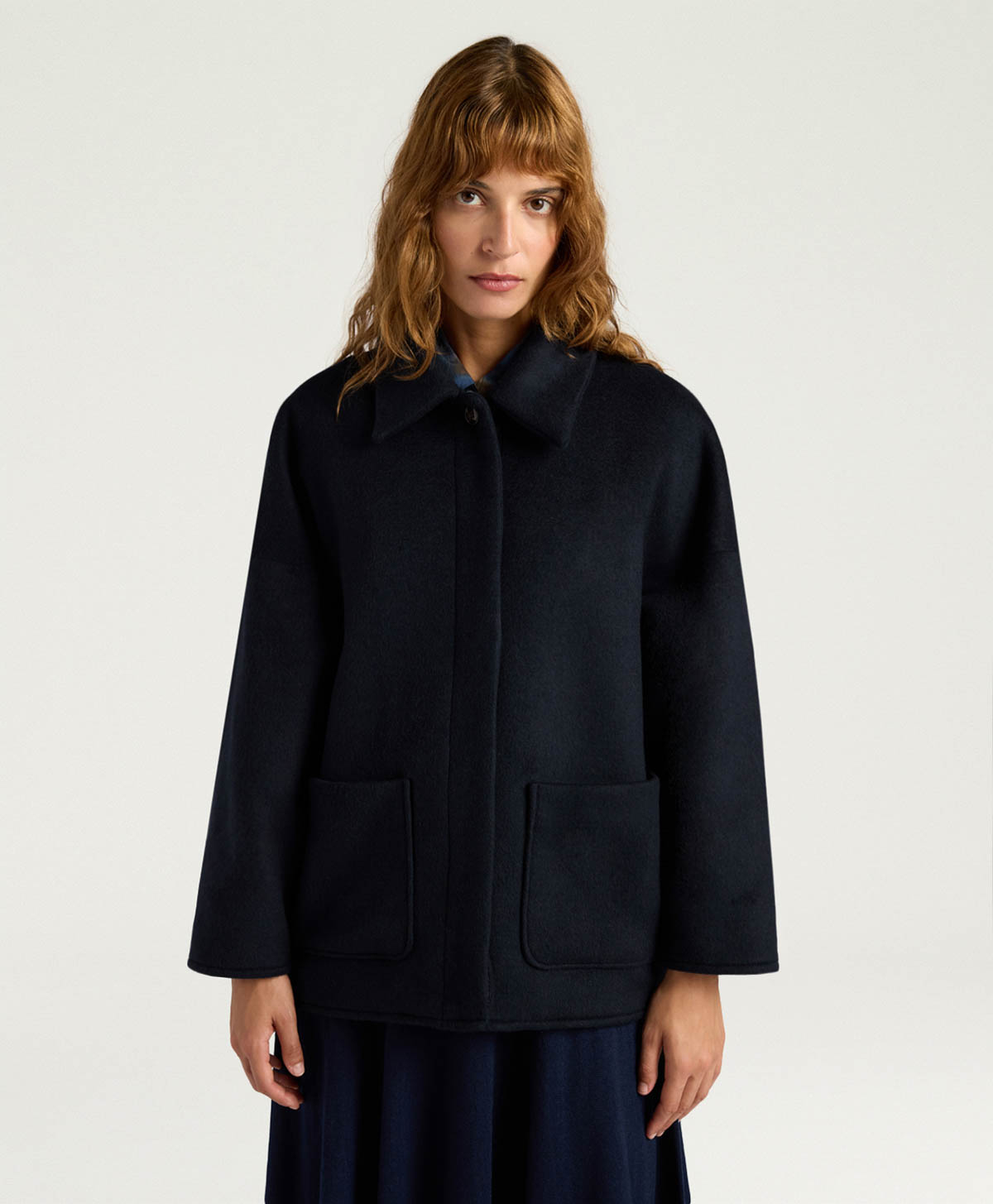 MANTEAU UMI EN TISSU DOUBLE - BLEU/CAMEL - Momonì
