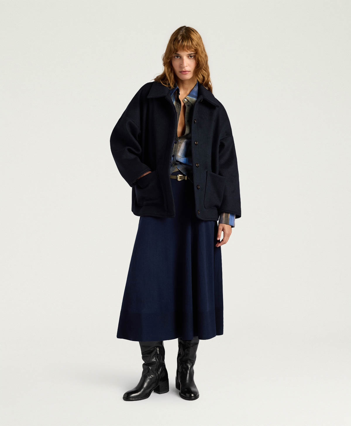UMI COAT IN DOUBLE-FACE WOOL - BLUE/CAMEL - Clothing - Momonì