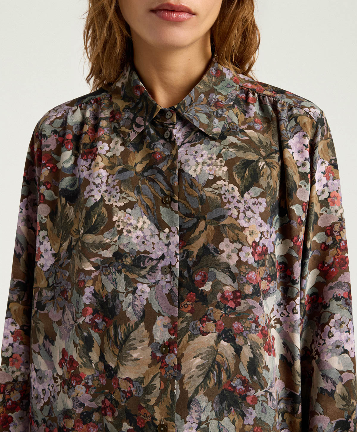 ROBE HAMPTON EN CRÊPE DE CHINE IMPRIMÉ - MULTICOLORE KAKI - Momonì