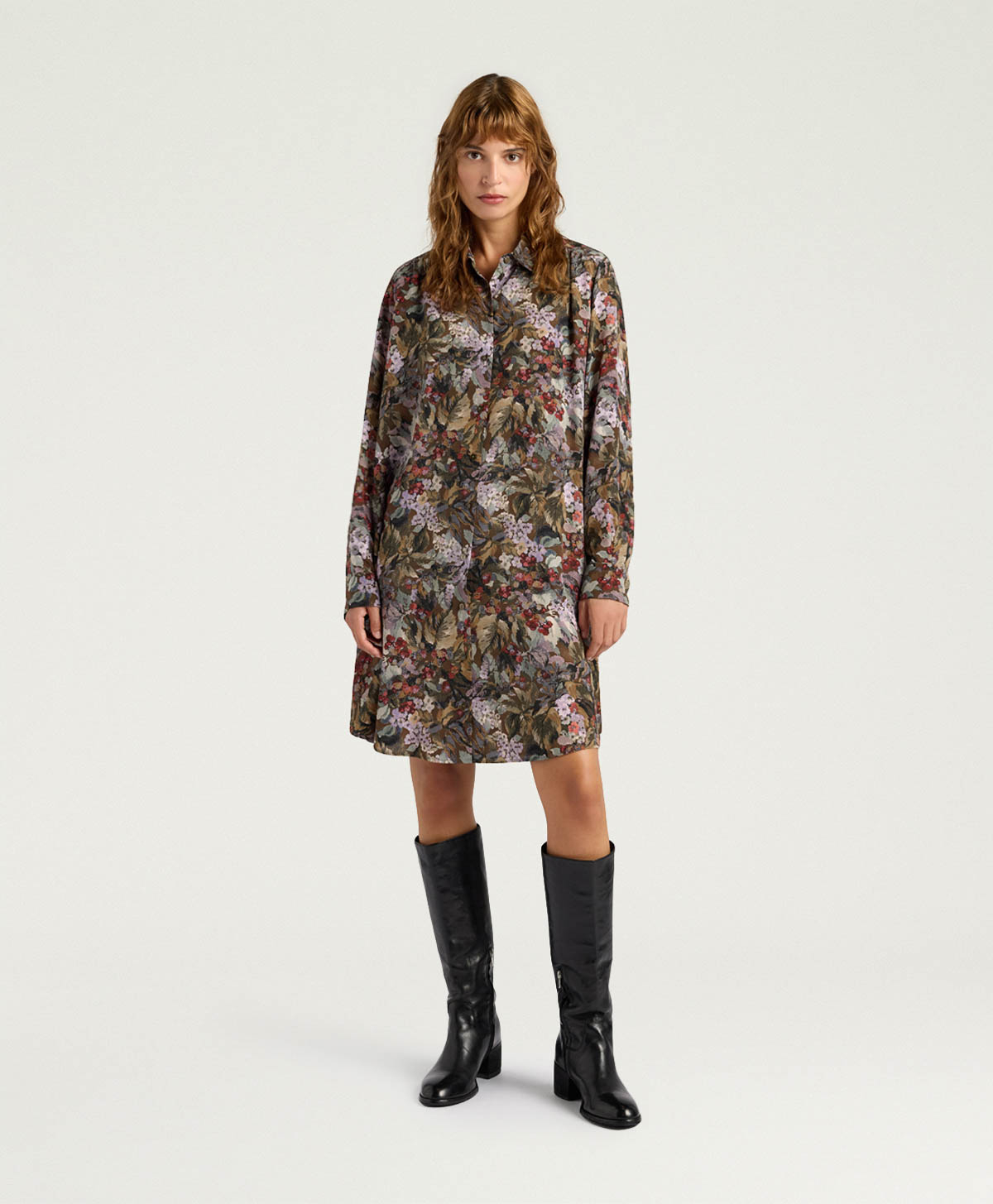 HAMPTON DRESS IN PRINTED CREPE DE CHINE - KHAKI MULTICOLOR - Clothing - Momonì