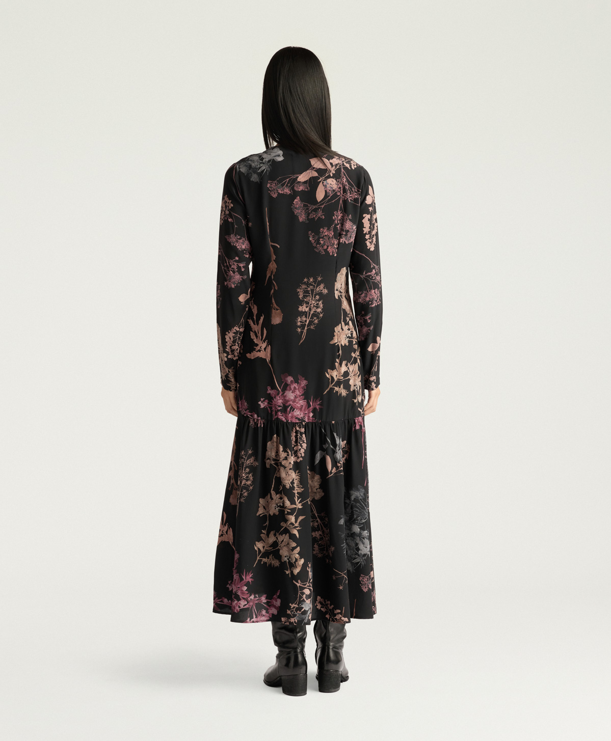 SCARLETT DRESS IN PRINTED CREPE DE CHINE - BLACK MULTICOLOR - Momonì