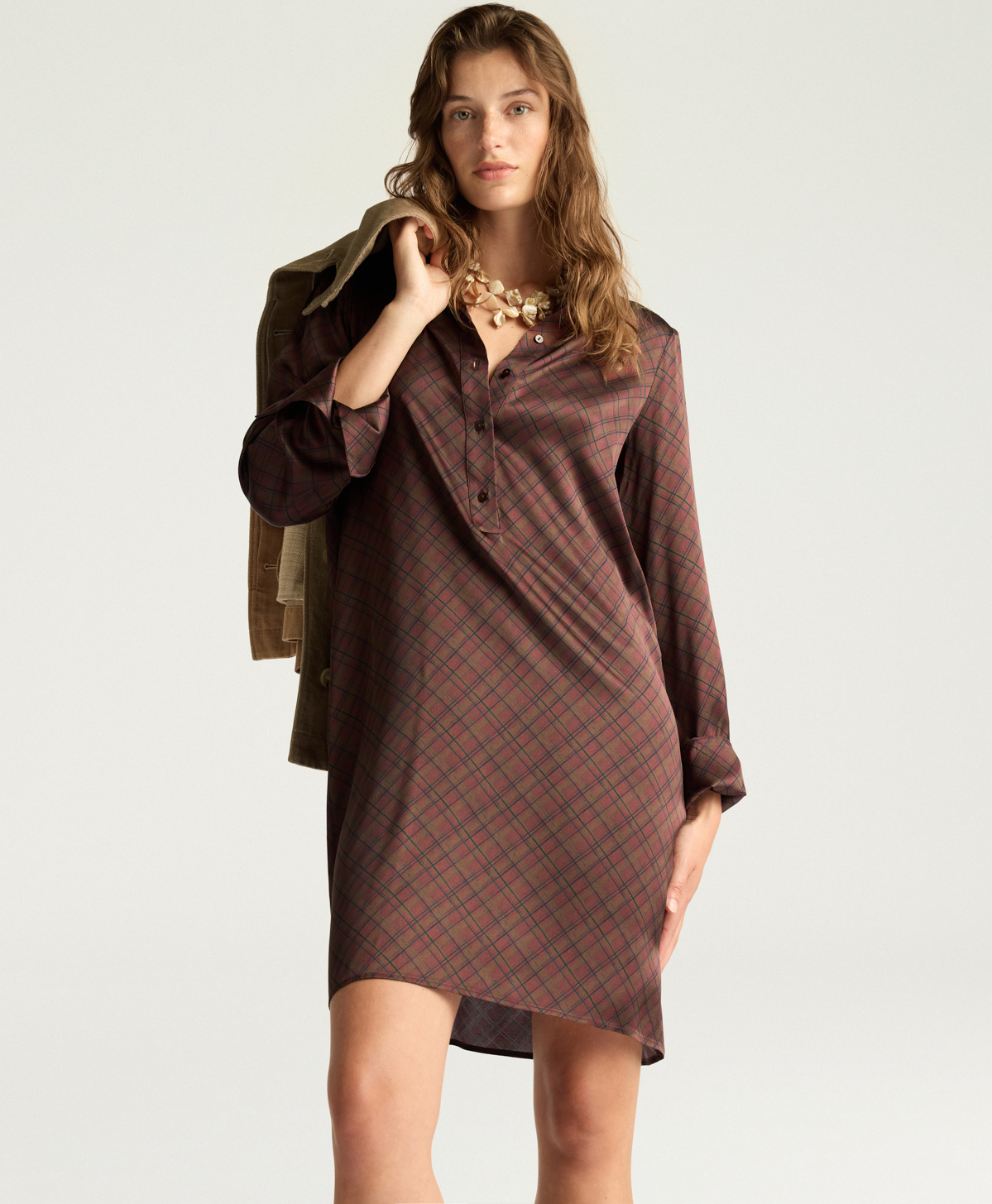 ROBE ASTER EN SATIN STRETCH IMPRIMÉ - MULTICOLORE TABAC - Momonì
