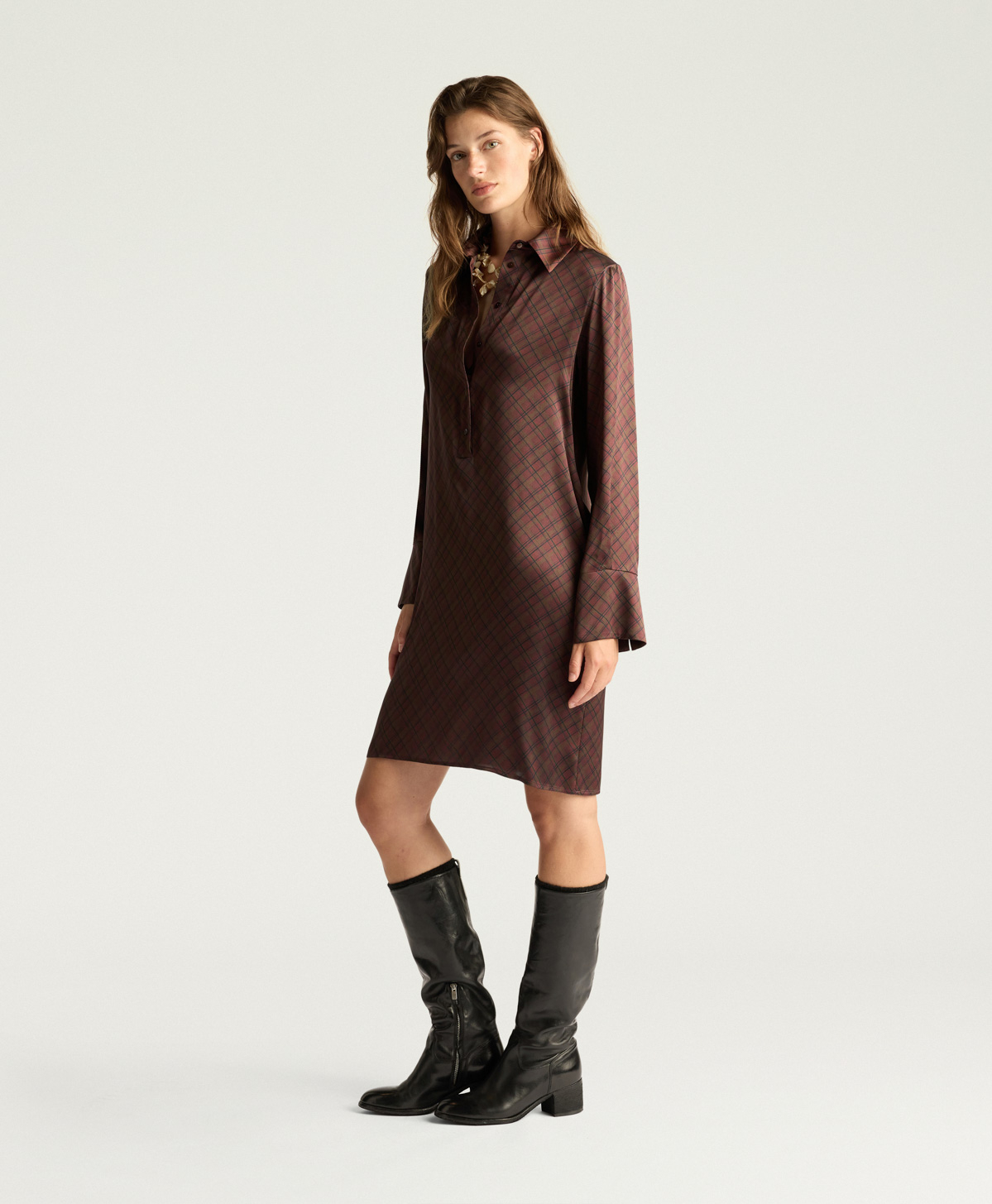 ROBE ASTER EN SATIN STRETCH IMPRIMÉ - MULTICOLORE TABAC - Momonì