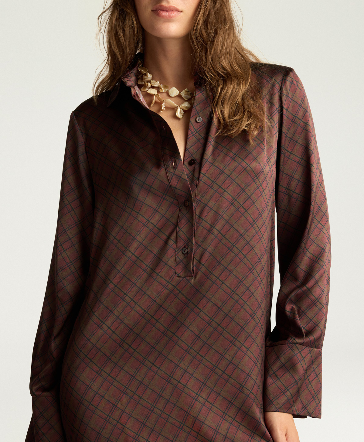 ROBE ASTER EN SATIN STRETCH IMPRIMÉ - MULTICOLORE TABAC - Momonì