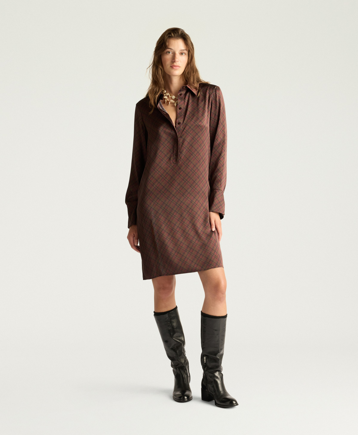 ROBE ASTER EN SATIN STRETCH IMPRIMÉ - MULTICOLORE TABAC - Momonì