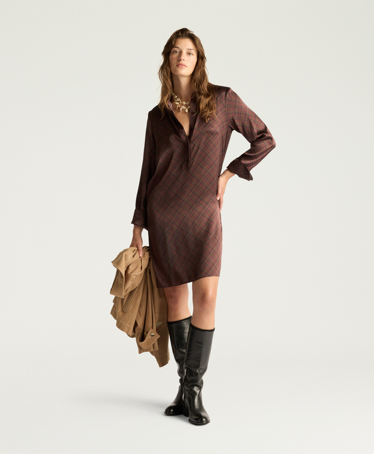 ROBE ASTER EN SATIN STRETCH IMPRIMÉ - MULTICOLORE TABAC - Momonì