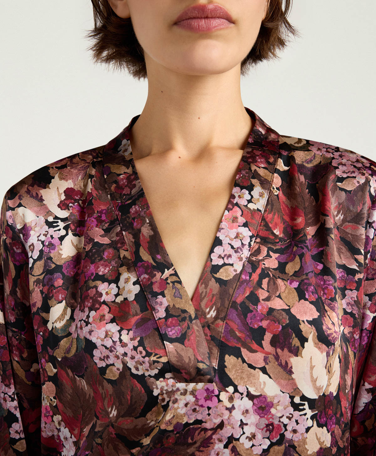 AMARA DRESS IN PRINTED STRETCH SATIN - MAGENTA MULTICOLOR - Momonì