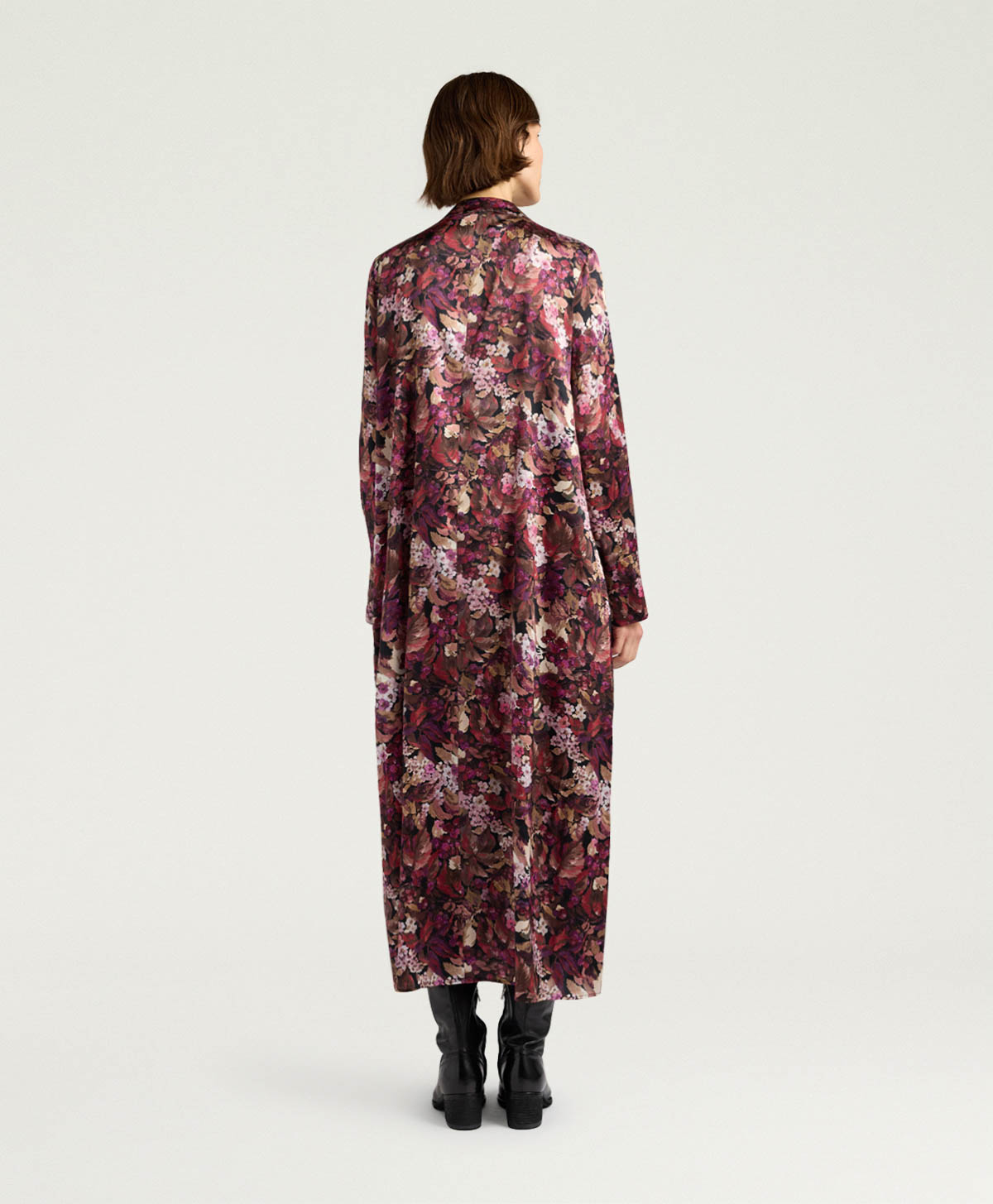 AMARA DRESS IN PRINTED STRETCH SATIN - MAGENTA MULTICOLOR - Momonì
