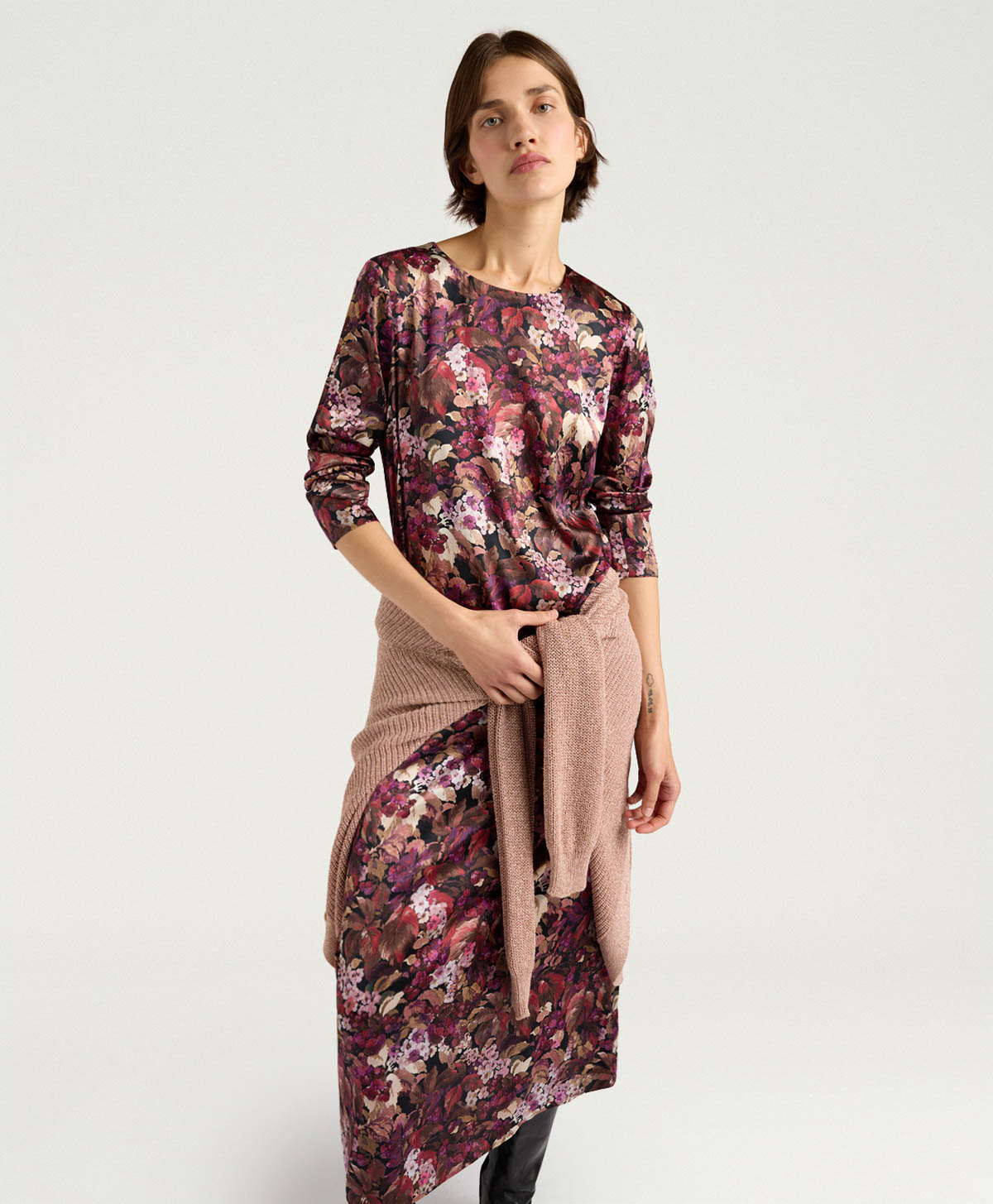 ROBE DIANA EN SATIN STRETCH IMPRIMÉ - MULTICOLORE MAGENTA - Clothing - Momonì