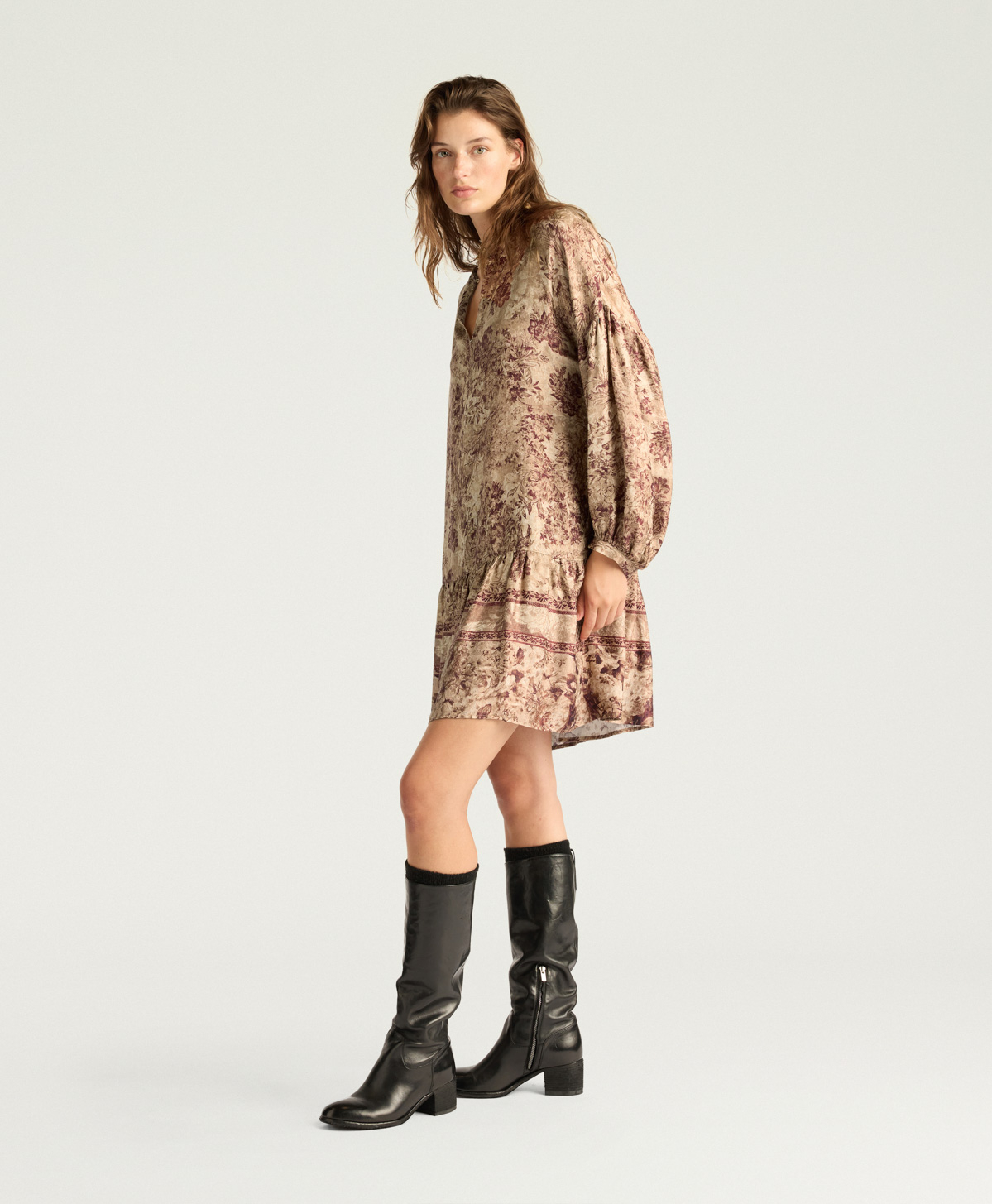 ROBE AMBER EN VISCOSE JACQUARD IMPRIMÉE - MULTICOLORE LIE-DE-VIN - Momonì
