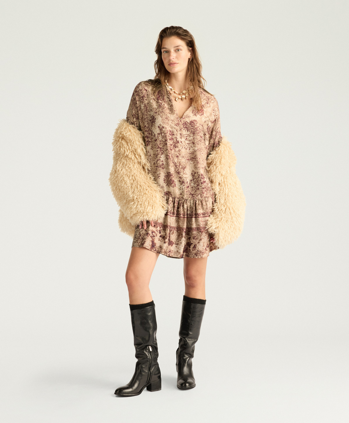 ROBE AMBER EN VISCOSE JACQUARD IMPRIMÉE - MULTICOLORE LIE-DE-VIN - Momonì