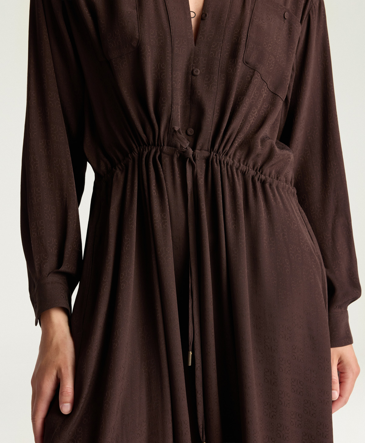 VESTITO MAUVE IN ACETATO SETA JAQUARD - CIOCCOLATO - Momonì