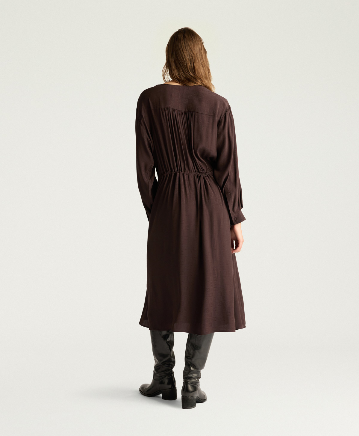 VESTITO MAUVE IN ACETATO SETA JAQUARD - CIOCCOLATO - Momonì