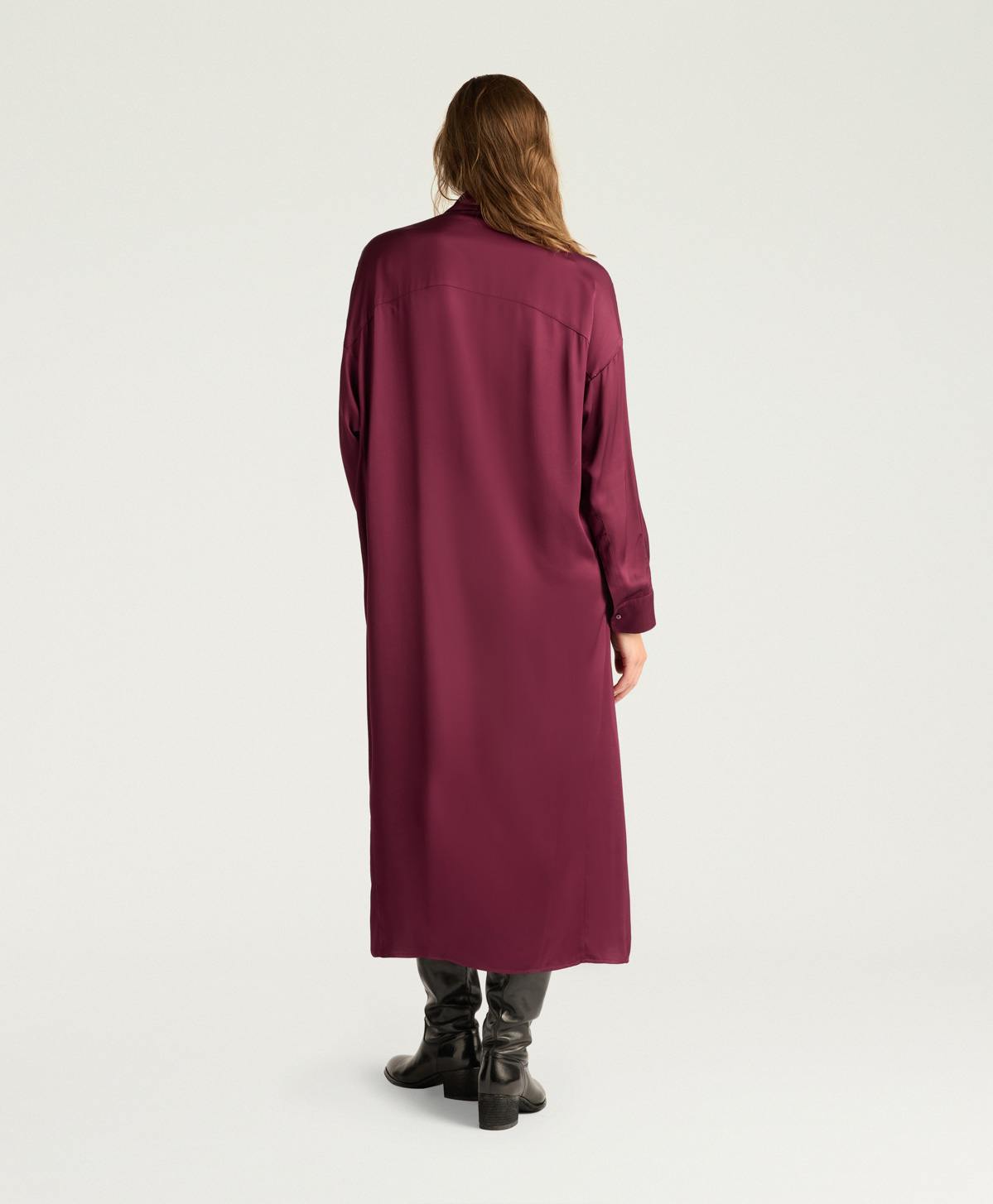 BIRMINGHAM DRESS IN STRETCH VISCOSE SATIN - WINE RED - Momonì