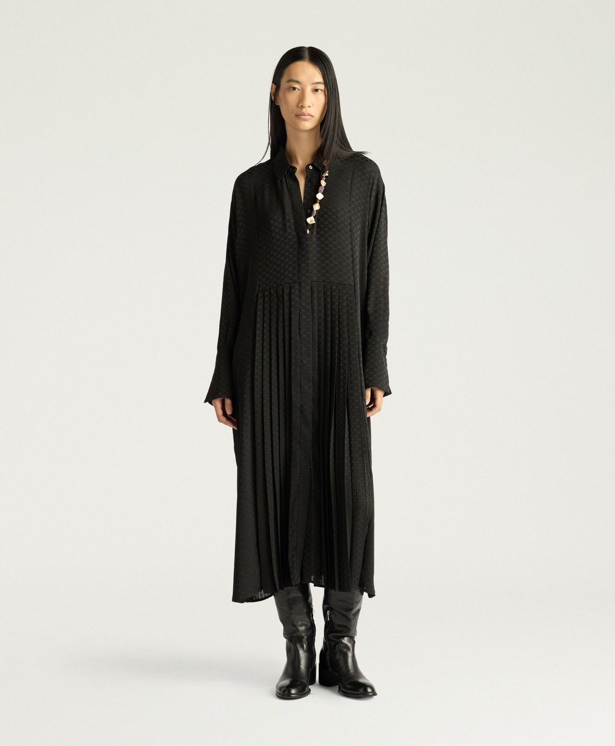 SCILLY DRESS IN JACQUARD - BLACK - Momonì