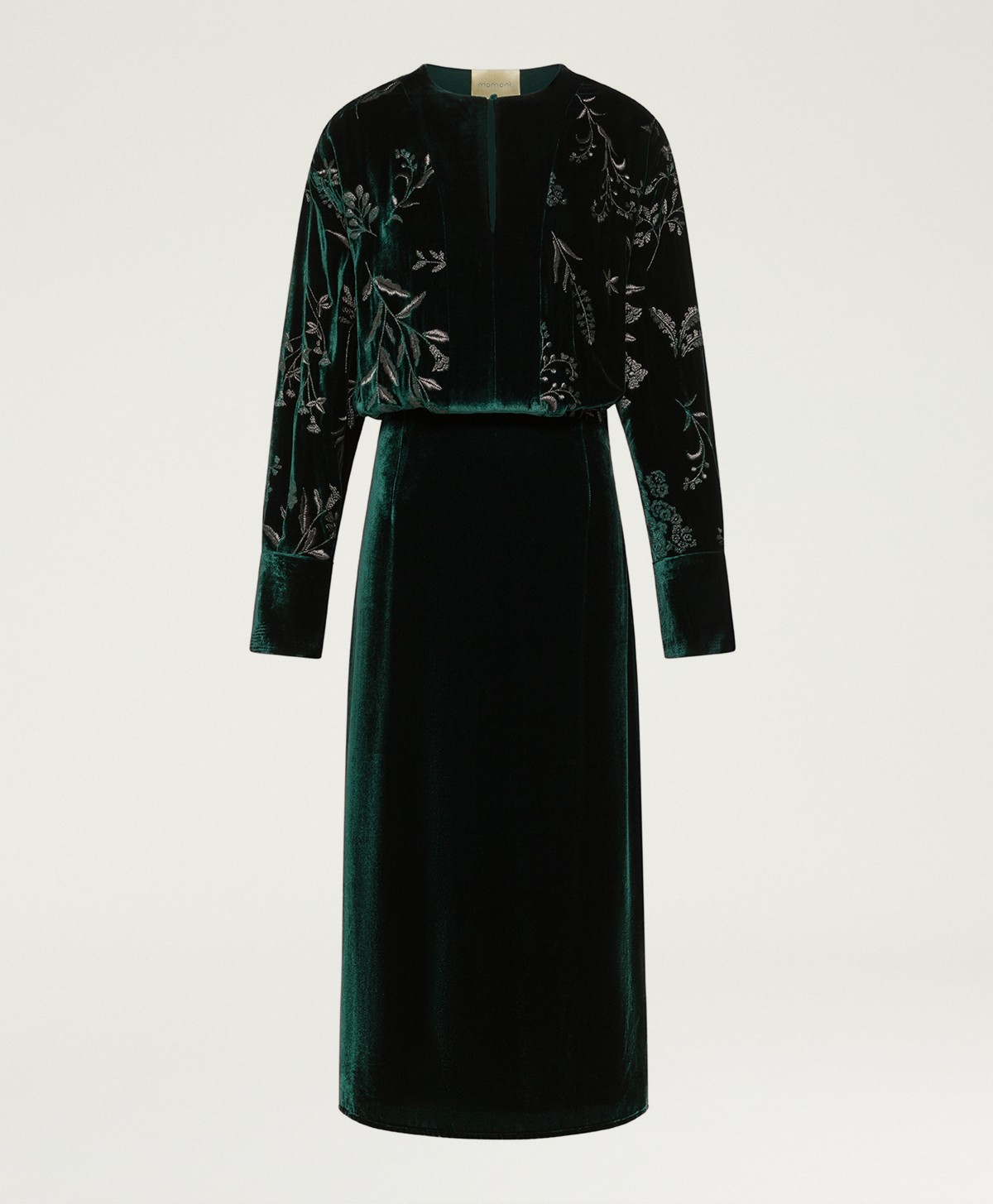 BODIAM DRESS IN EMBROIDERED VELVET - BOTTLE GREEN - Momonì