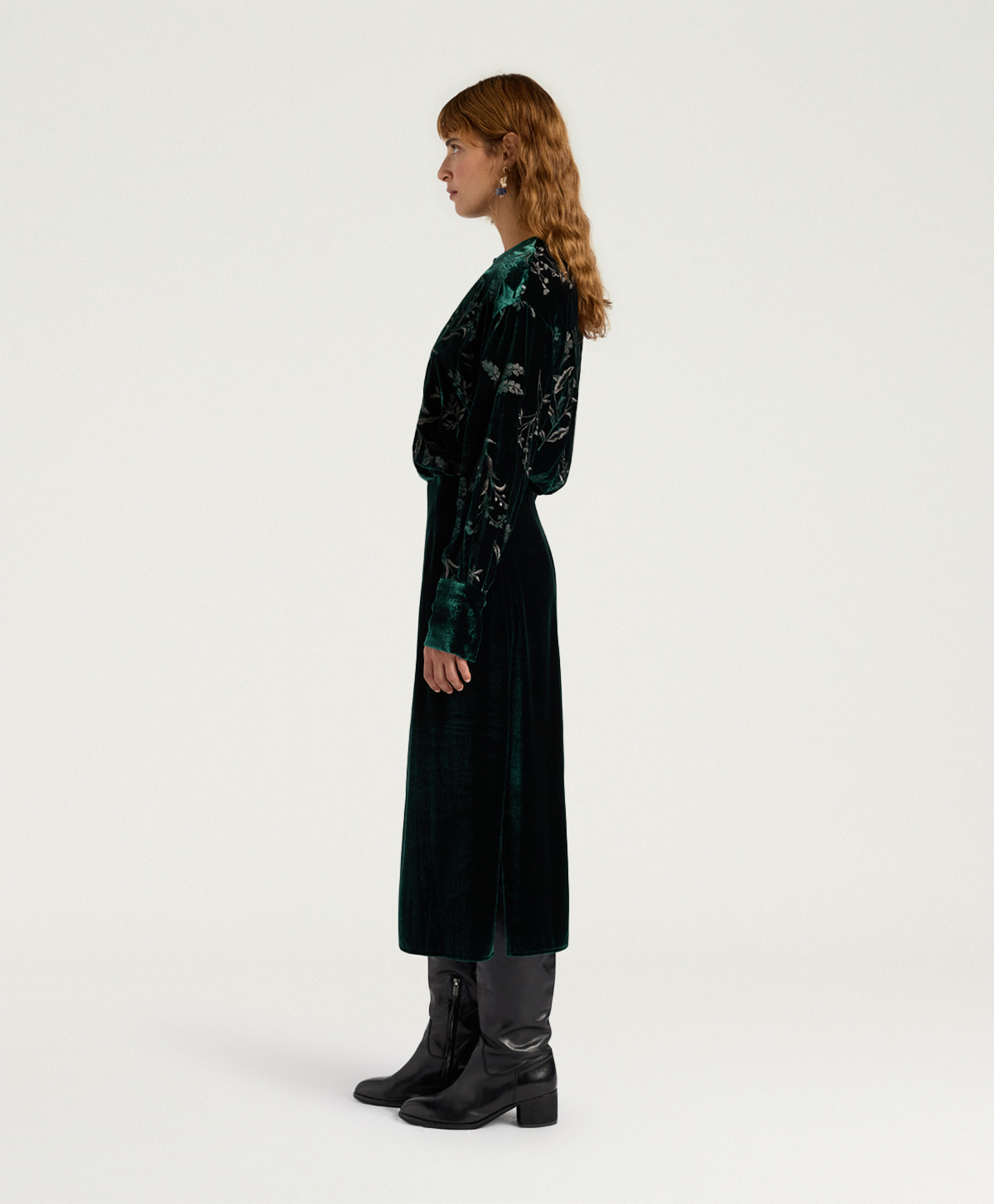 BODIAM DRESS IN EMBROIDERED VELVET - BOTTLE GREEN - Momonì