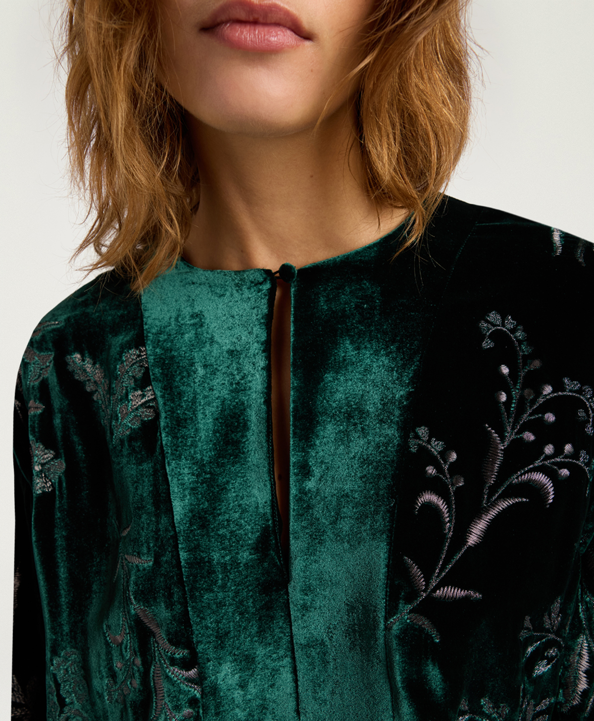 BODIAM DRESS IN EMBROIDERED VELVET - BOTTLE GREEN - Momonì