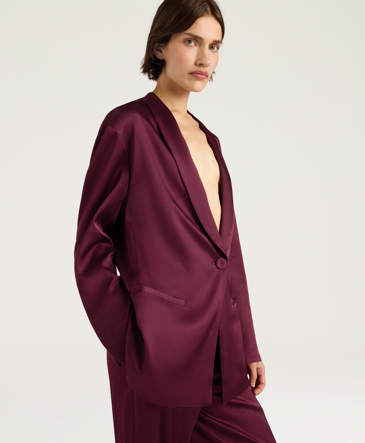 GUNNER JACKET IN STRETCH VISCOSE SATIN - WINE RED - Momonì