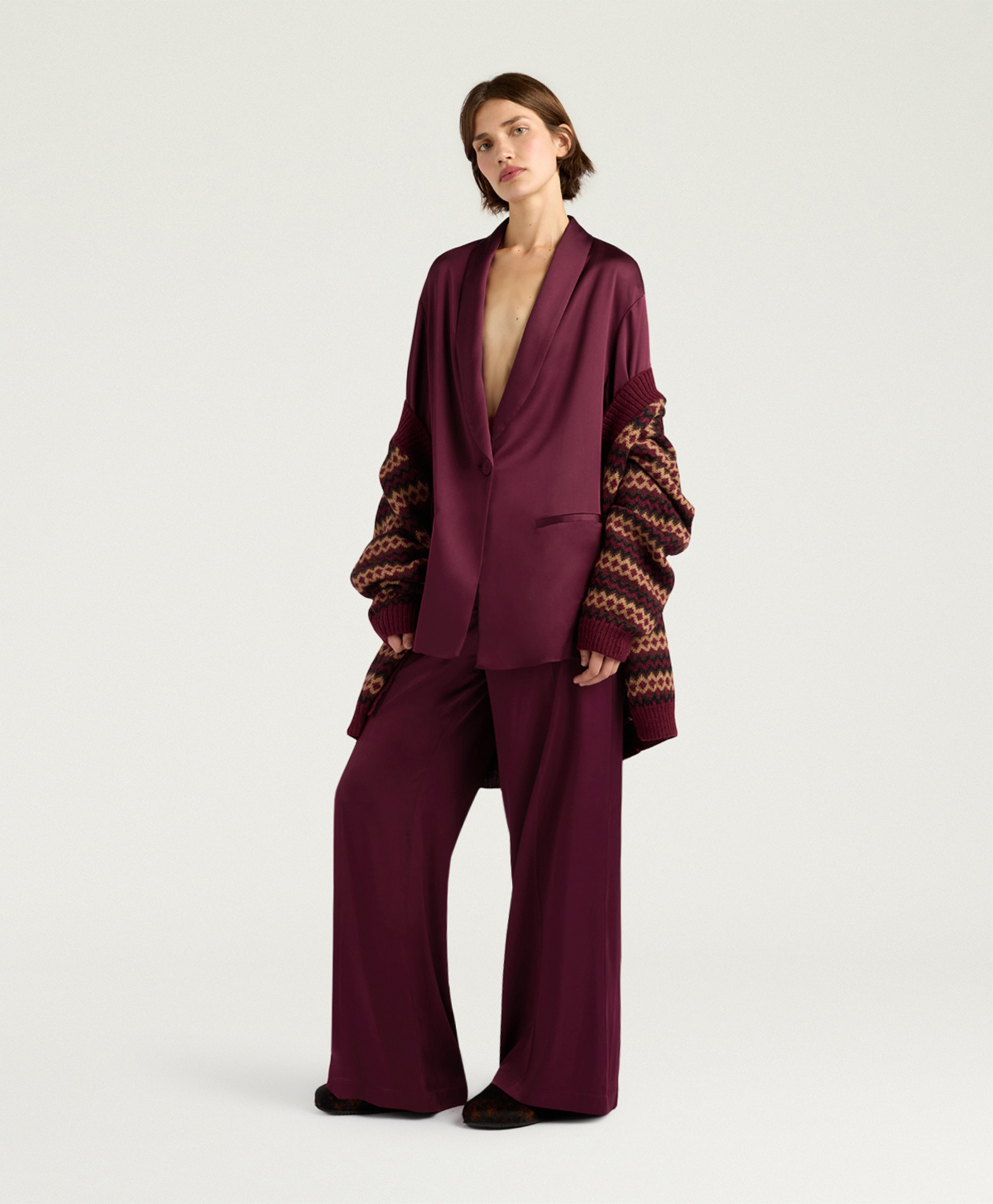 GUNNER JACKET IN STRETCH VISCOSE SATIN - WINE RED - Momonì