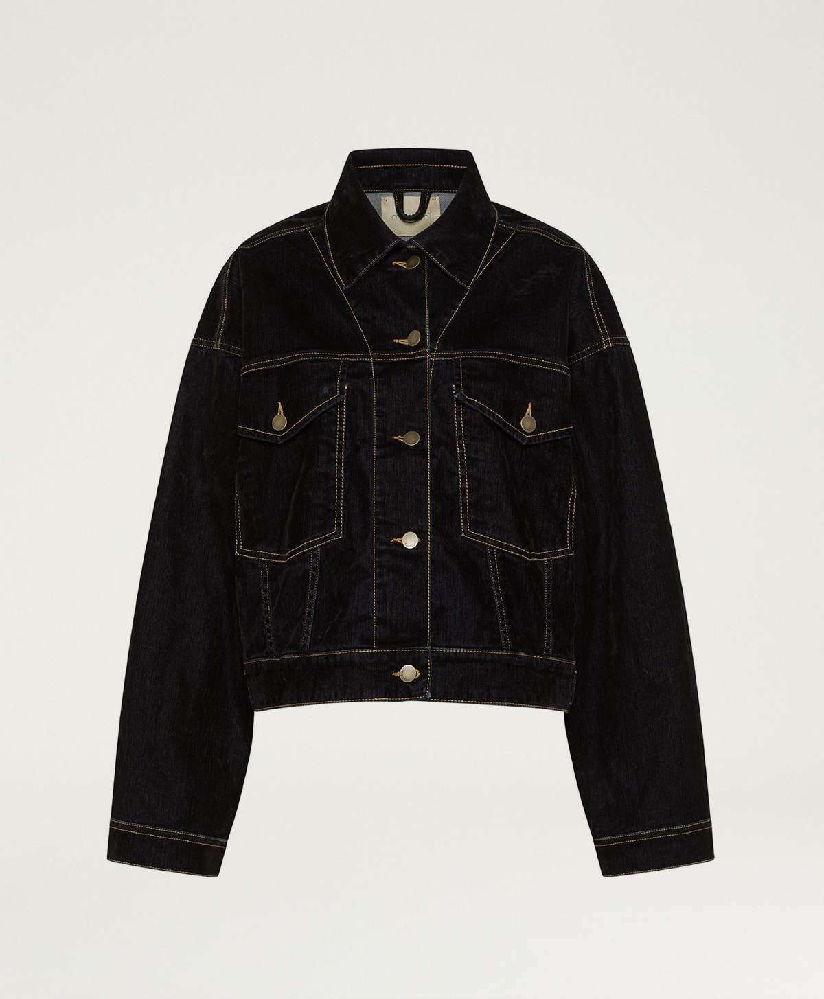 VESTE SHETLAND EN DENIM FLOQUÉ STRETCH - NOIR - Momonì