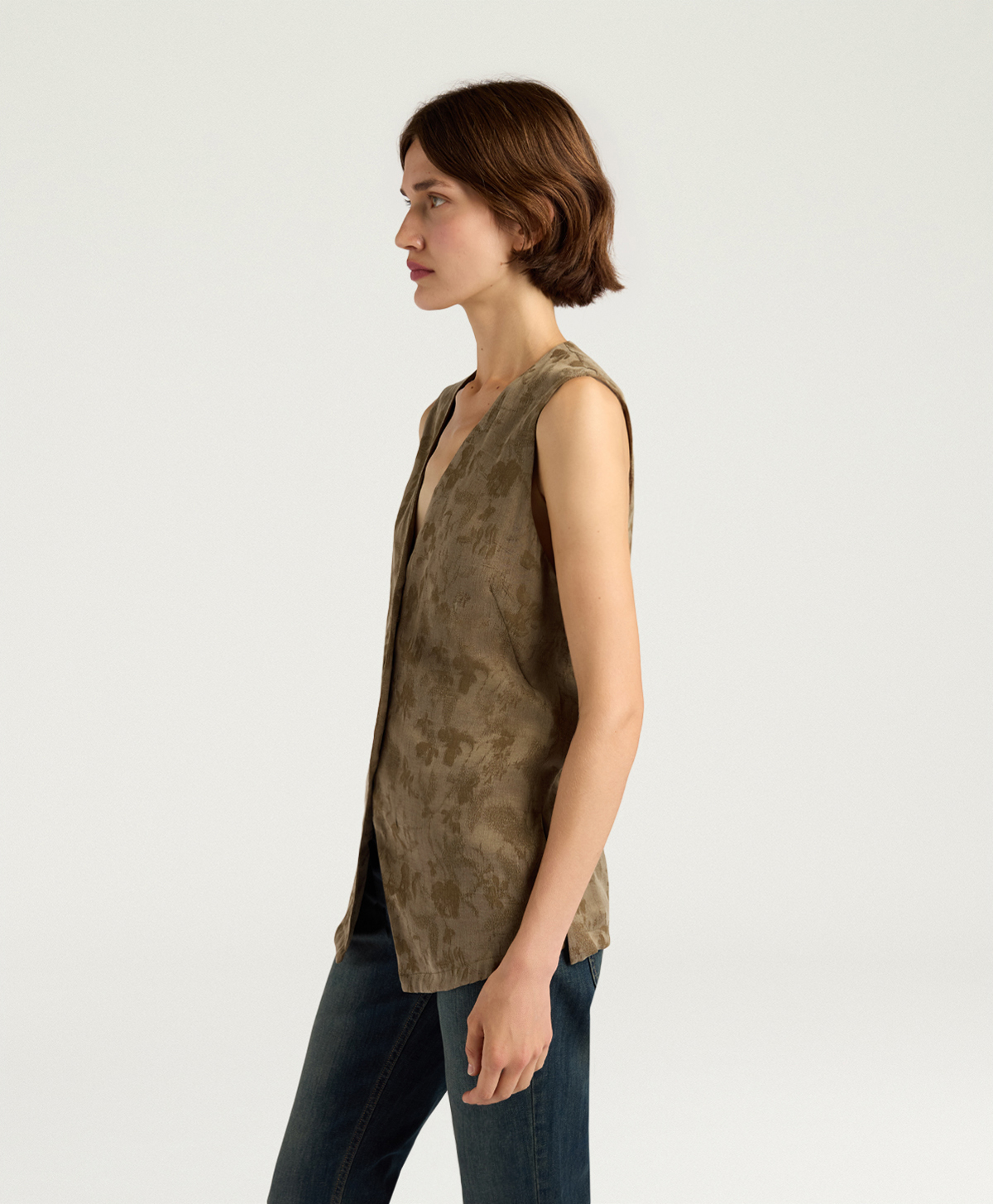 COURTFIELD GILET IN JACQUARD CUPRO - MILITARY GREEN - Momonì