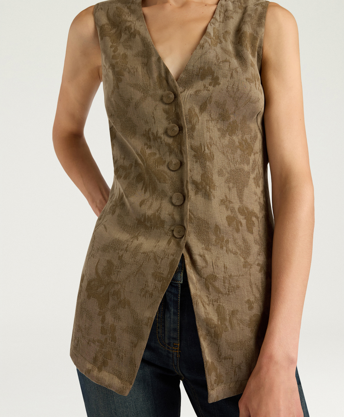 COURTFIELD GILET IN JACQUARD CUPRO - MILITARY GREEN - Momonì