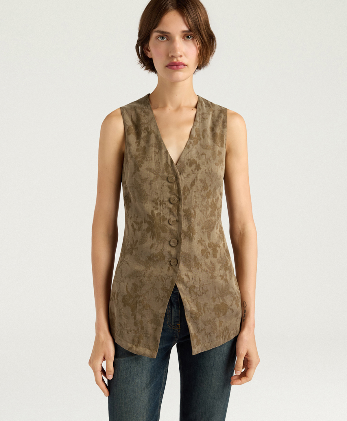 COURTFIELD GILET IN JACQUARD CUPRO - MILITARY GREEN - Momonì