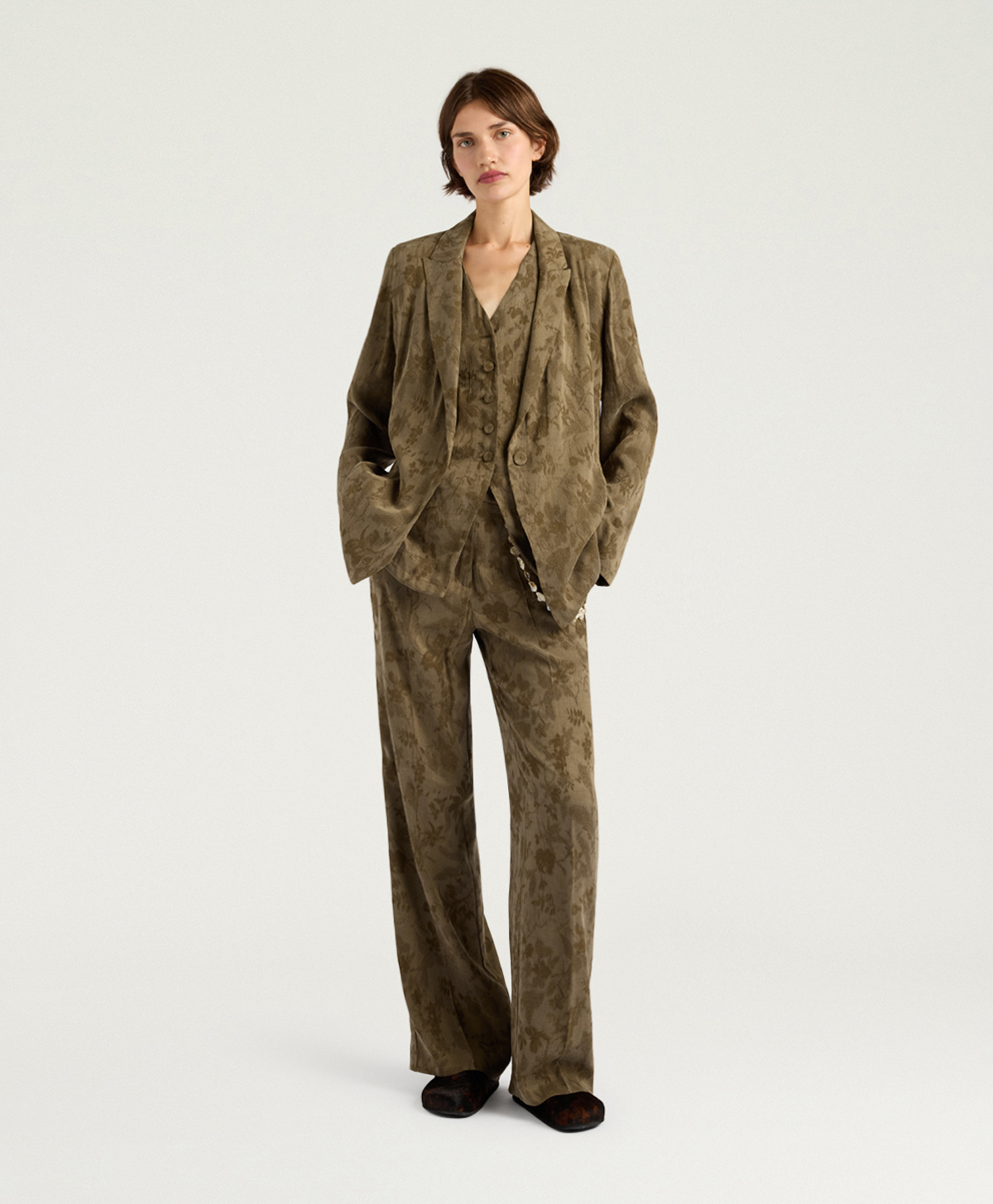 MAYFAIR JACKET IN JACQUARD CUPRO - MILITARY GREEN - Momonì