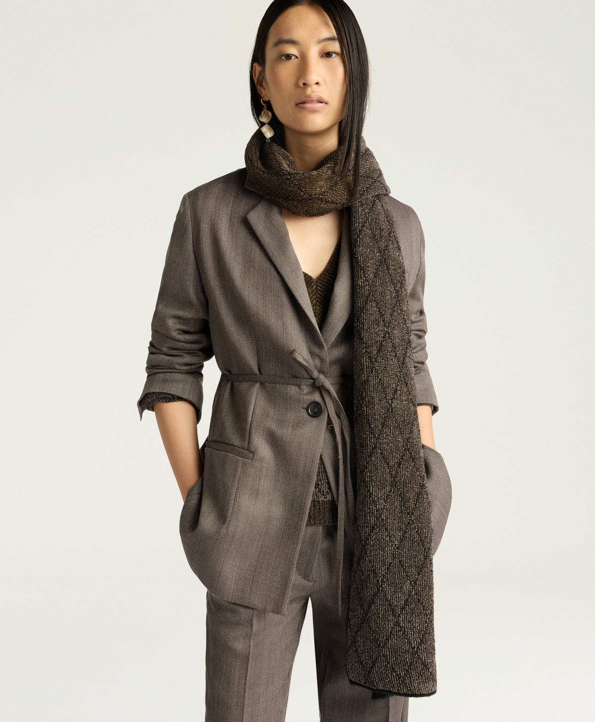 FINN JACKET IN SHETLAND GRISAILLE WOOL - TOBACCO MULTICOLOR - Momonì