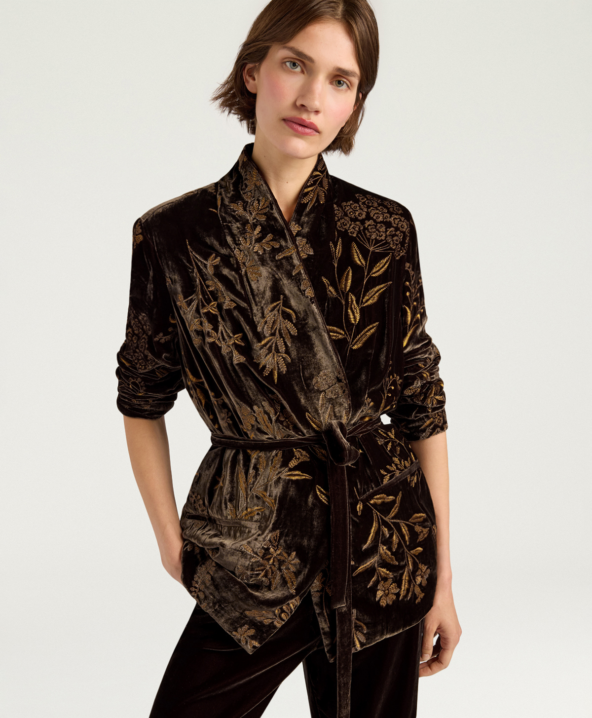 CHAQUETA DAHLIA DE TERCIOPELO BORDADO - MARRÓN - Clothing - Momonì
