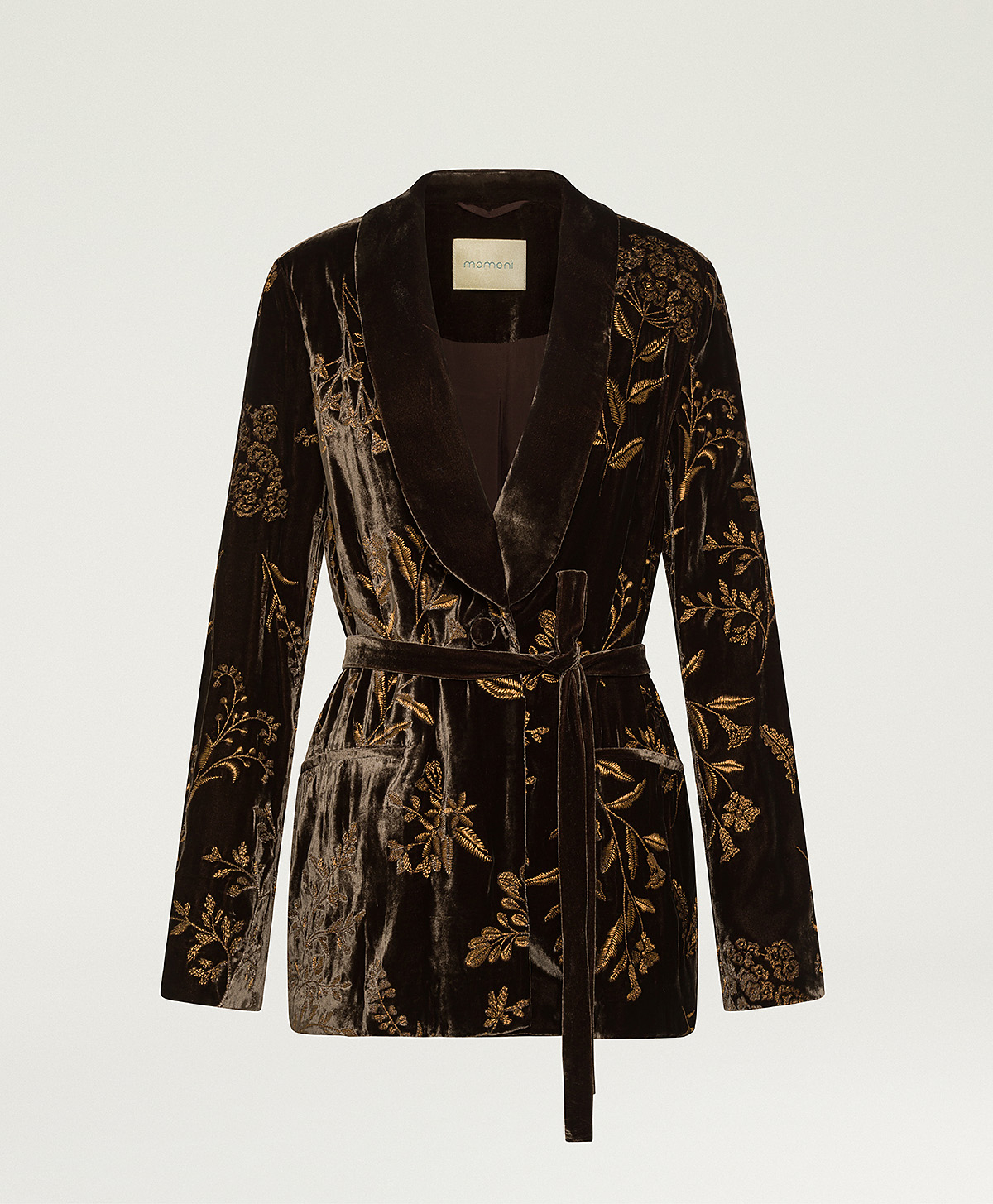 CHAQUETA DAHLIA DE TERCIOPELO BORDADO - MARRÓN - Momonì