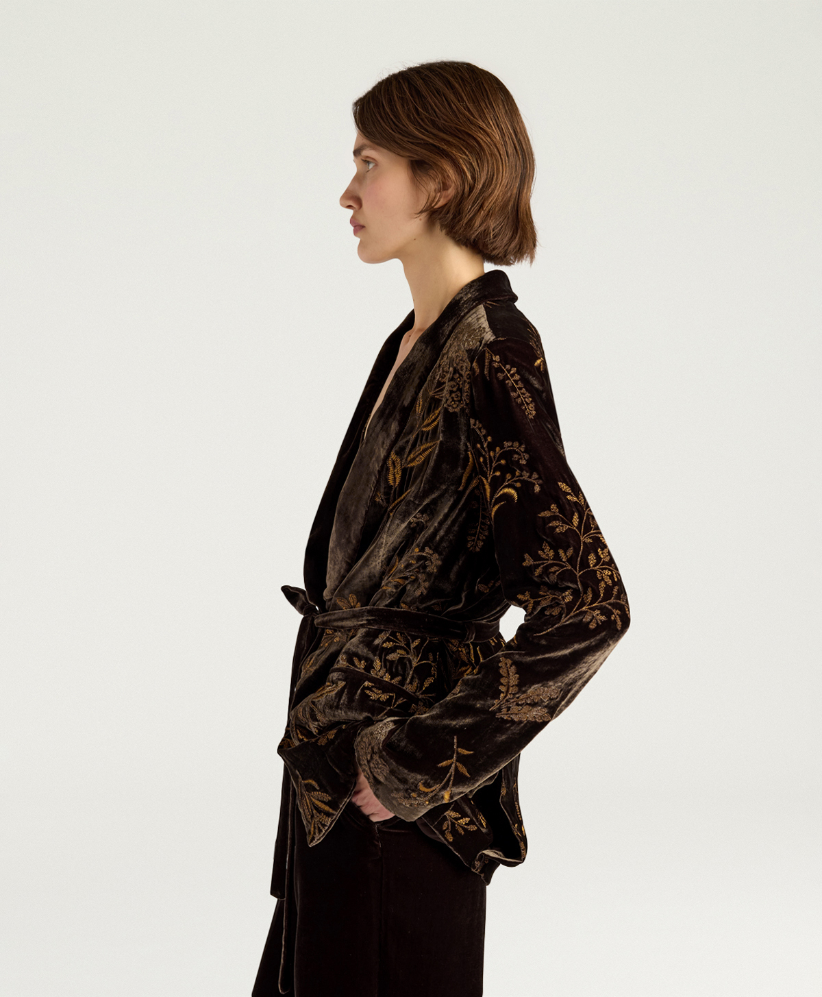 DAHLIA JACKET IN EMBROIDERED VELVET - BROWN - Momonì